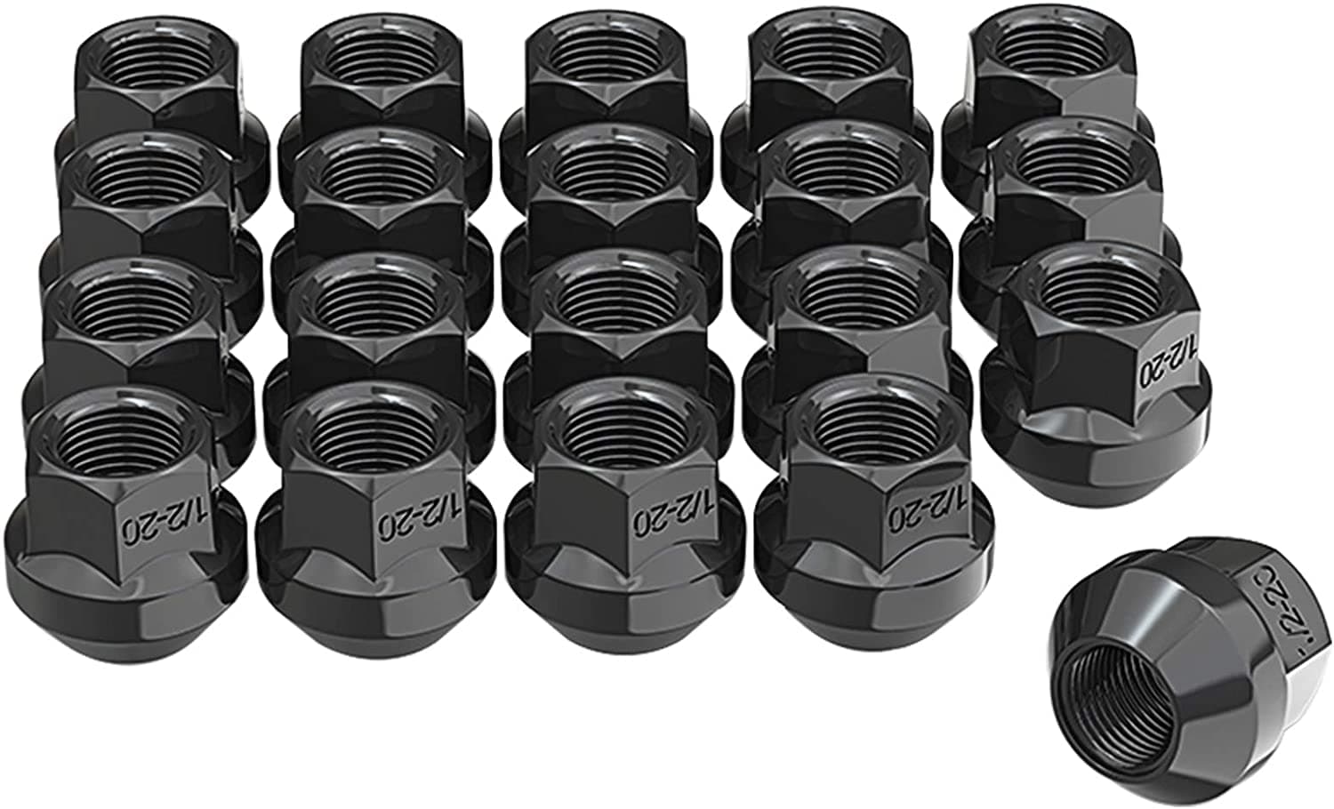 YITAMOTOR 1/2 x 20 Lug Nuts, 20pcs Bulge Acorn Wheel Lug Nuts Open End 0.83" Tall 3/4" Hex Compatible with Ford Mustang Galaxie Thunderbird Lincoln Continental Town Car, Black