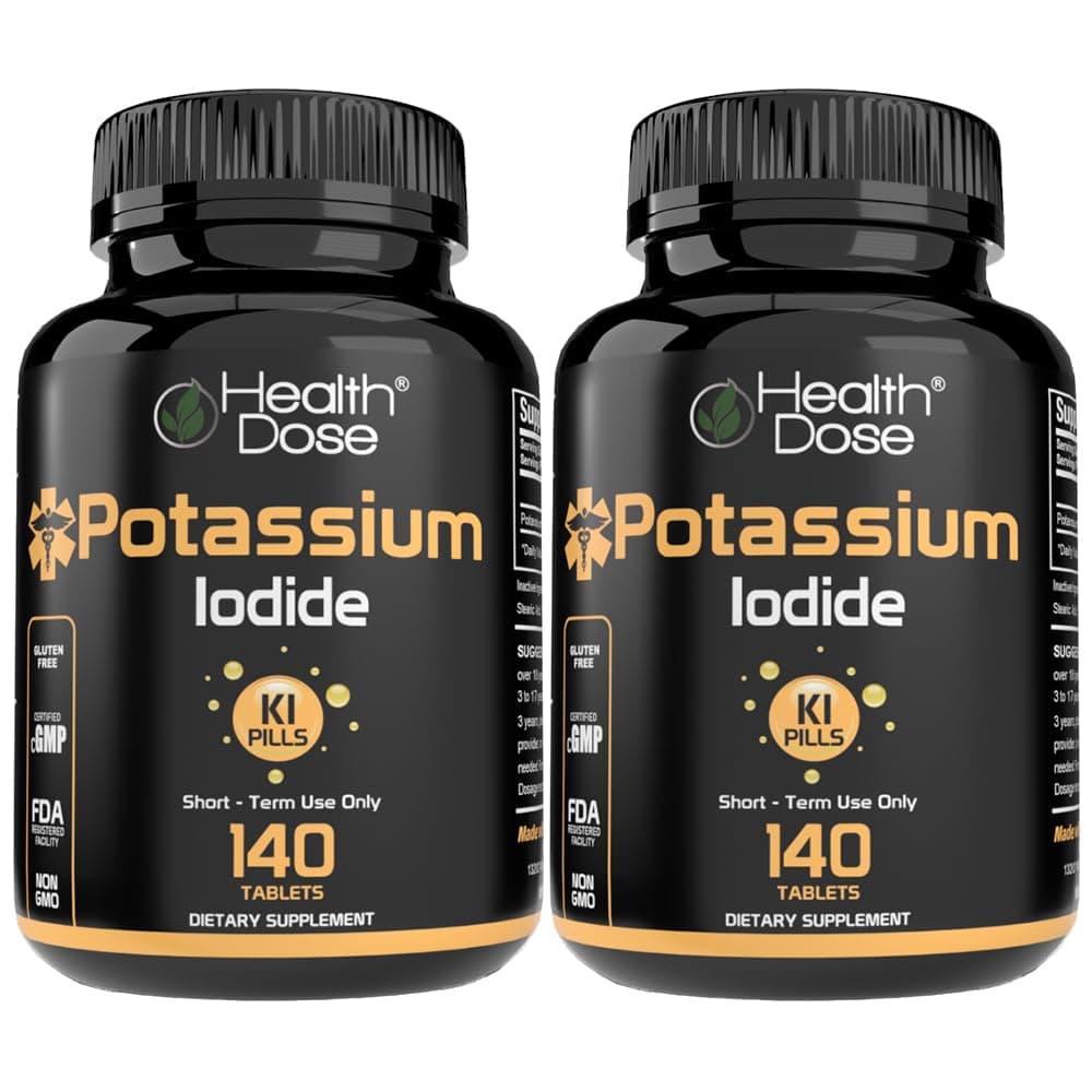 Health Dose Potassium + Iodide (KI) Tablets – 130mg 140 Tablets – for Thyroid Support, Cellular Metabolism & Electrolyte Balance – Non-GMO, Gluten-Free, GMP Certified, Pack of 2