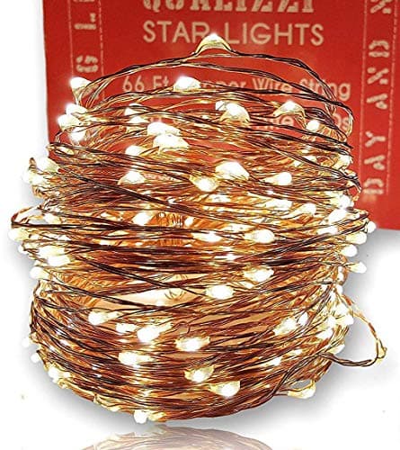 QualizziLED String Lights on Copper Wire w/Remote. 66 Ft, White