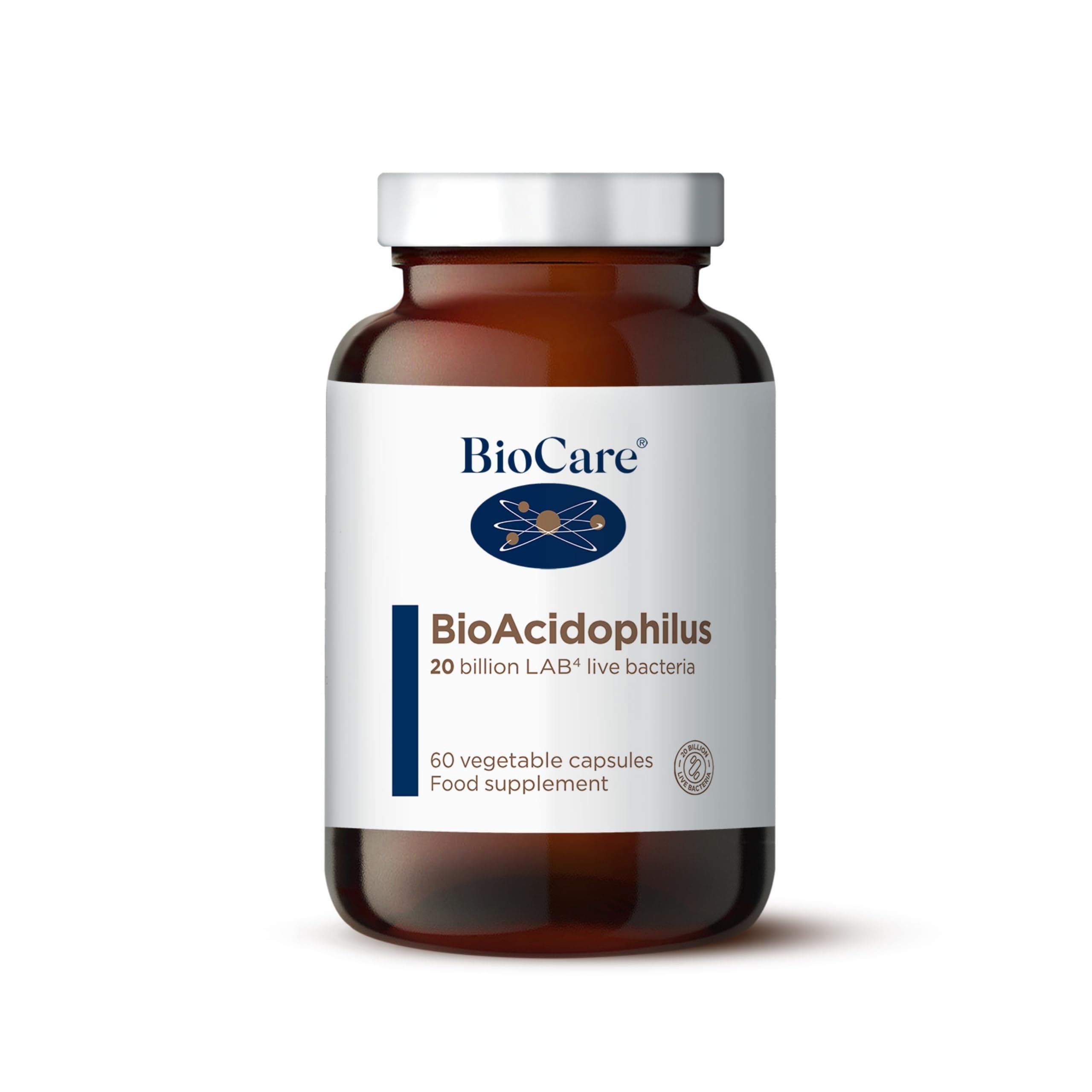 BioCare BioAcidophilus | 20 Billion LAB4 Live Bacteria | Food Supplement Suitable for Vegetarians and Vegans | 60 Capsules