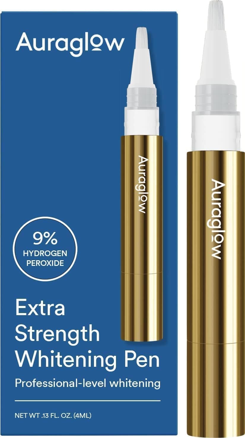 Auraglow Teeth Whitening Pen – Extra Strength 9% Hydrogen Peroxide, 40+ Treatments, No Sensitivity, Removes Coffee Wine Tea Stains, Whiten Teeth Fast, Enamel Safe, Made in USA, 4mL