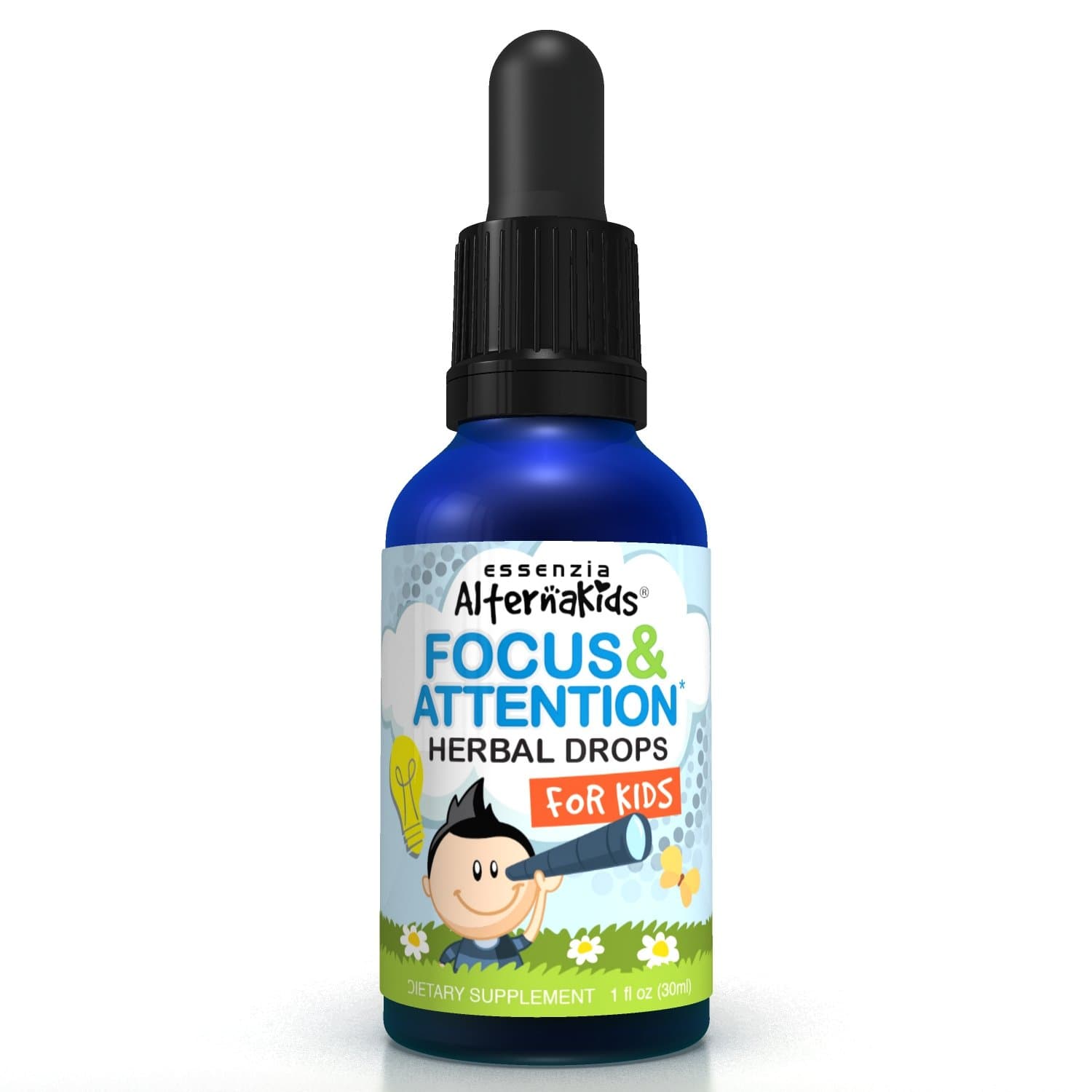 Essenzia Focus and Attention Supplement by Alternakids - Safe Herbal Formula for Improving Concentration & Memory for Kids - Nootropic Liquid Drops - Aid with Overall Memory and Behavior