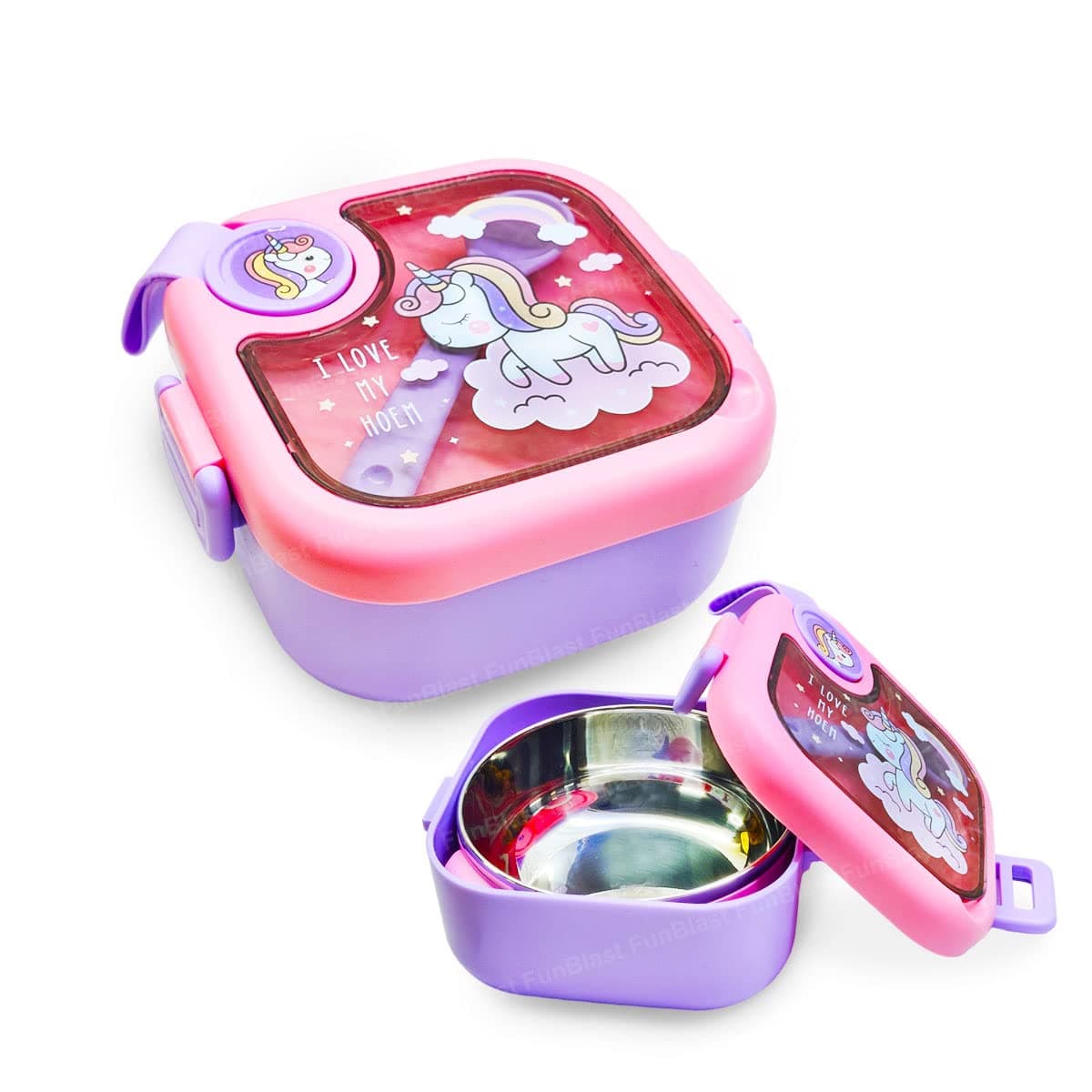 FunBlast Lunch Box for School Kids – Unicorn Theme Lunch Box with Spoon, Tiffin Box for School, Air-Tight Lunch Boxes, Insulated Tiffin Box, Lunch Boxes for Dry Foods (750 ML; Multicolor)