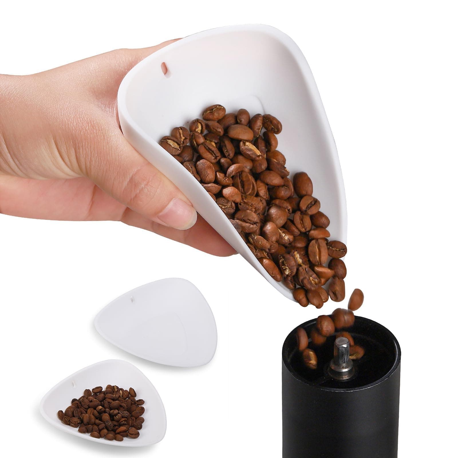 TERRIFI Foldable Silicone Coffee Bean Dosing Cup, 2 Pack Flexible Weigh Container, Dosing Vessel for Coffee Beans and Loose Leaf Tea, Single Dose Measuring Tray (White, Set of 2)