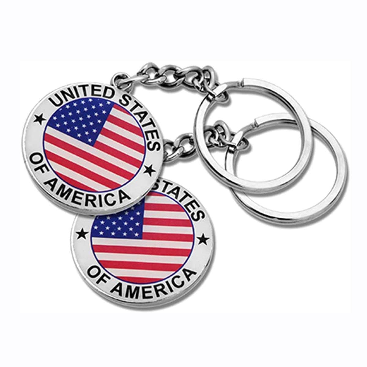 2 Pack US United States Keychain NYC Metal Star Stripe Double-sided Key Ring