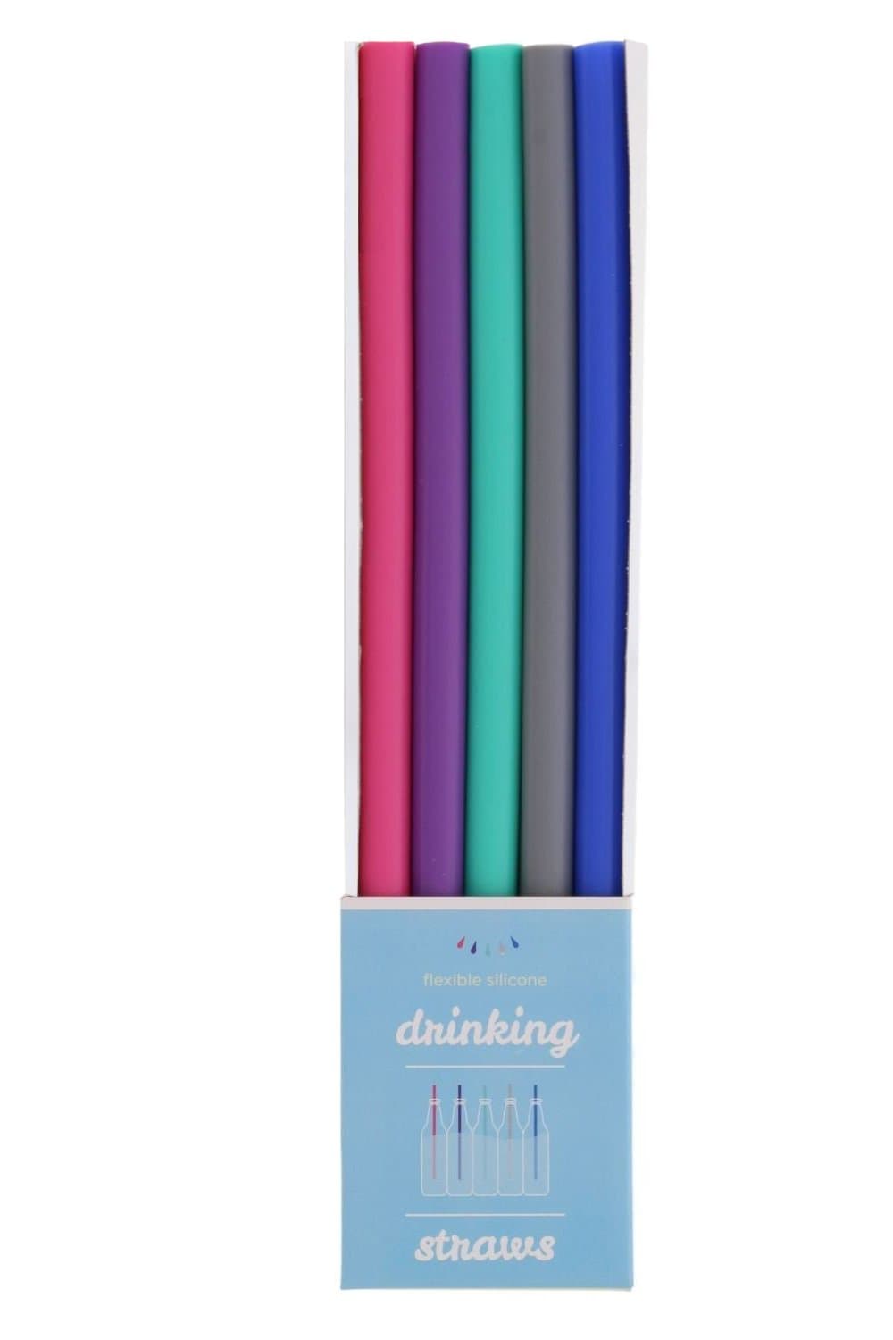 Just Bright Reusable Drinking Straws, 5 Colorful Straws - Flexible Silicone Straws For Drinks & Smoothies - Fits 20 oz & 30 oz Tumblers, Bottles, Glasses & More - Reusable Straws Reduce Plastic Waste