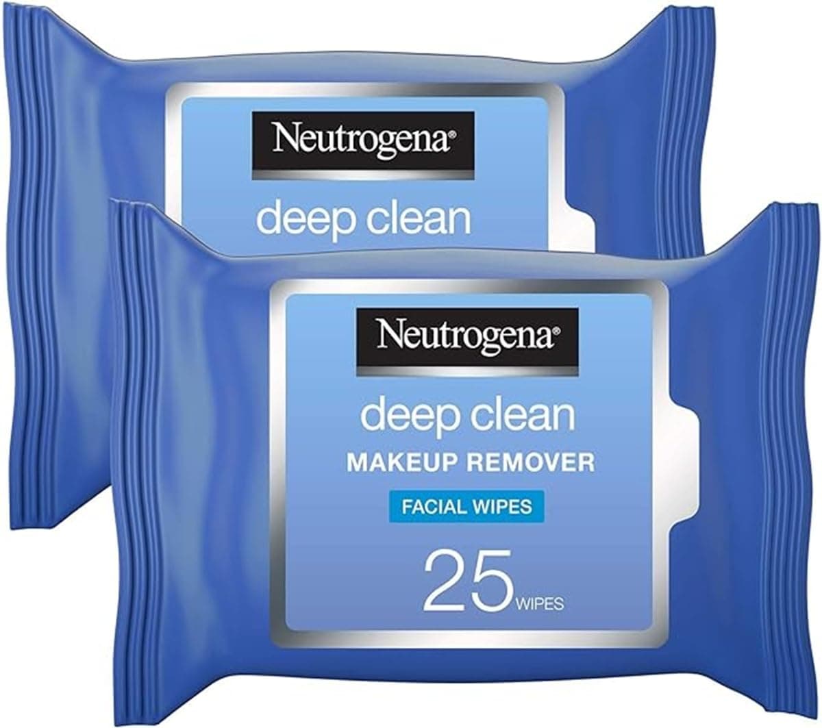 Deep Clean Makeup Remover, Pack of 2x25 Wipes, Oil-Free Formula Infused with a Light Cleansing Lotion for Extra Skin Care, Removes all types makeup, even waterproof mascara