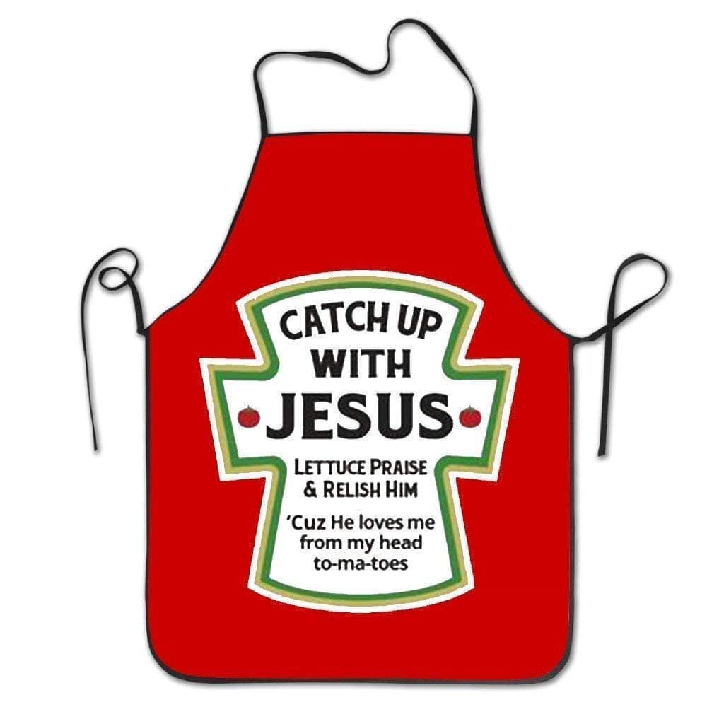 GOOESING Funny Design Apron Catch Up with Jesus Christian Waterproof for Women Men Waitress Chef Home Barber Kitchen Gardening