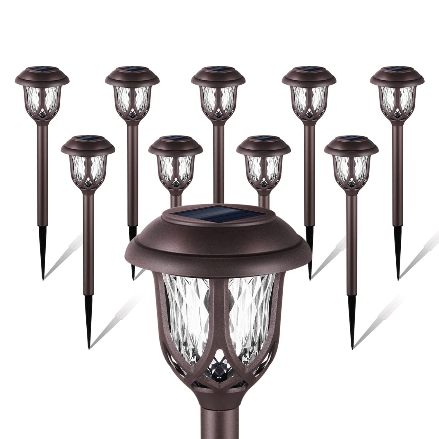 EXCMARK 10 Pack Solar Lights Outdoor Decorative Garden Yard Lights for Pathway Walkway Sidewalk Driveway. (Brown, Warm White)