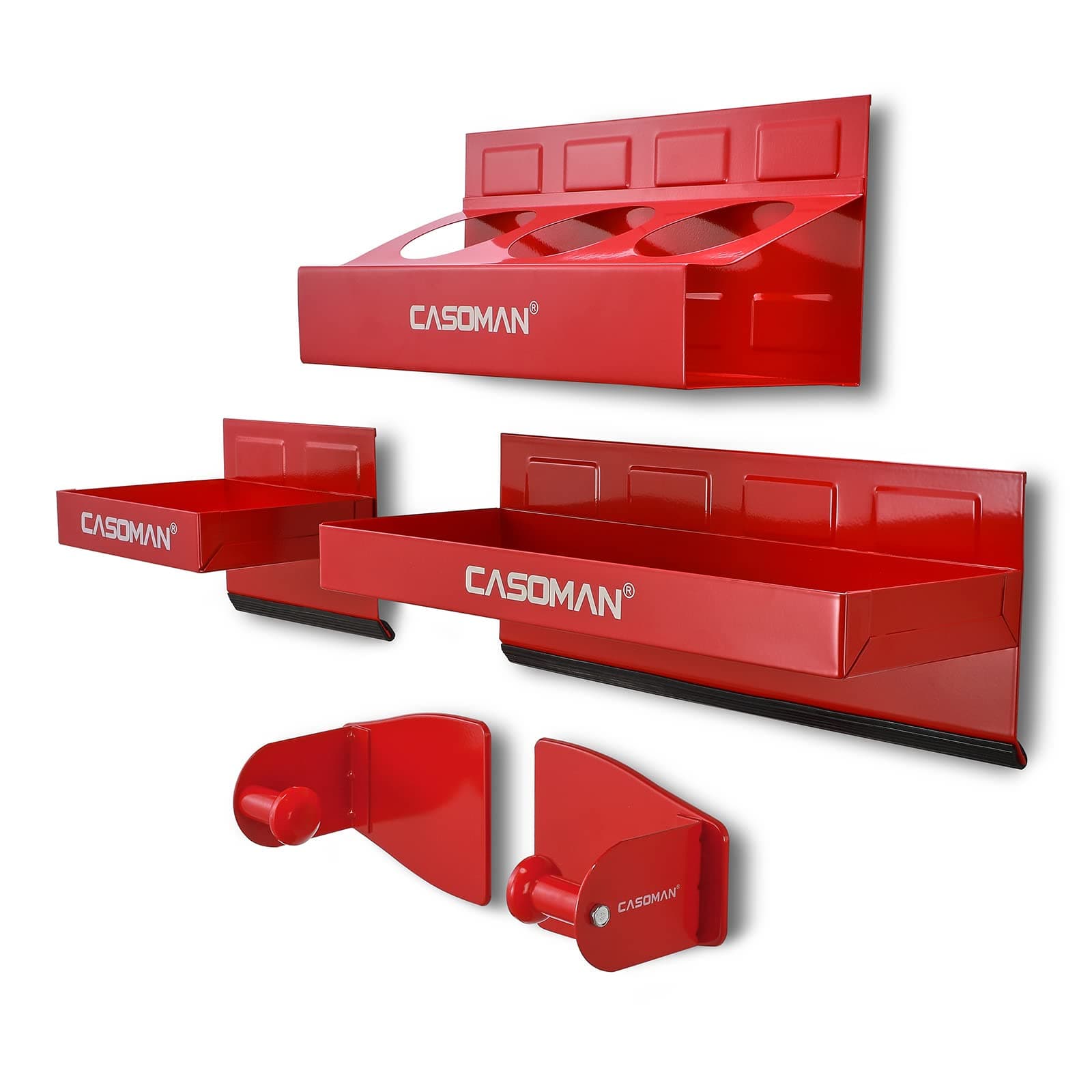 CASOMAN4PCS Red Magnetic Toolbox Shelf, Tray, Paper Towel Holder, Variety of Use, Durable, Magnets Any Metal Surface