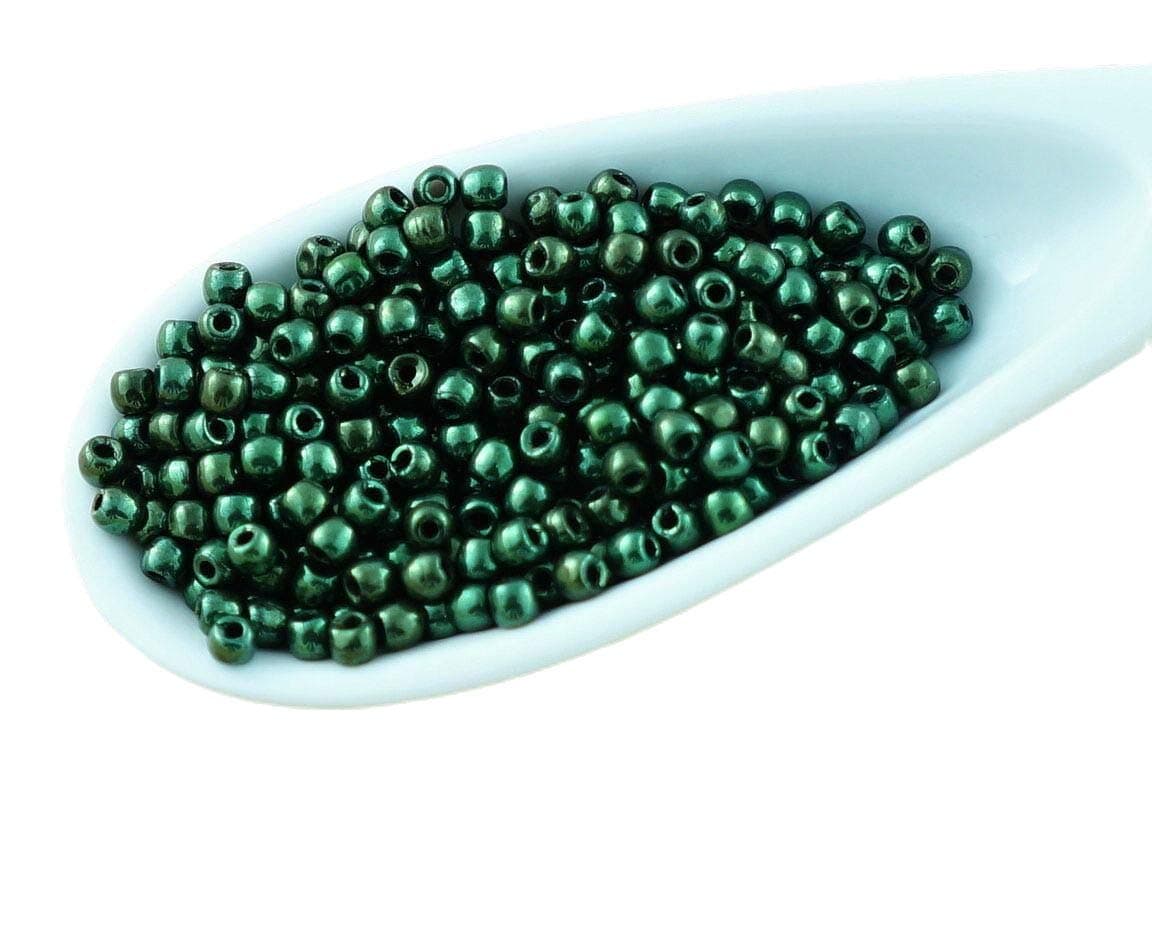 5g Metallic Green Luster Round Czech Glass Beads Small Tiny Spacer Seed 2mm