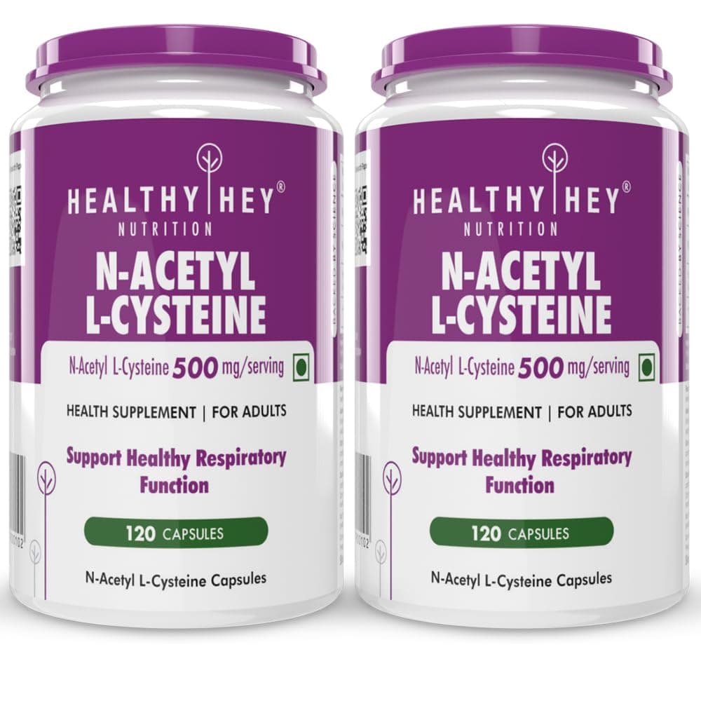 HealthyHey Nutrition N-Acetyl L-Cysteine (NAC) - Non-GMO - Gluten Free - 500mg - 120 Veg. Capsules - Pack of 2