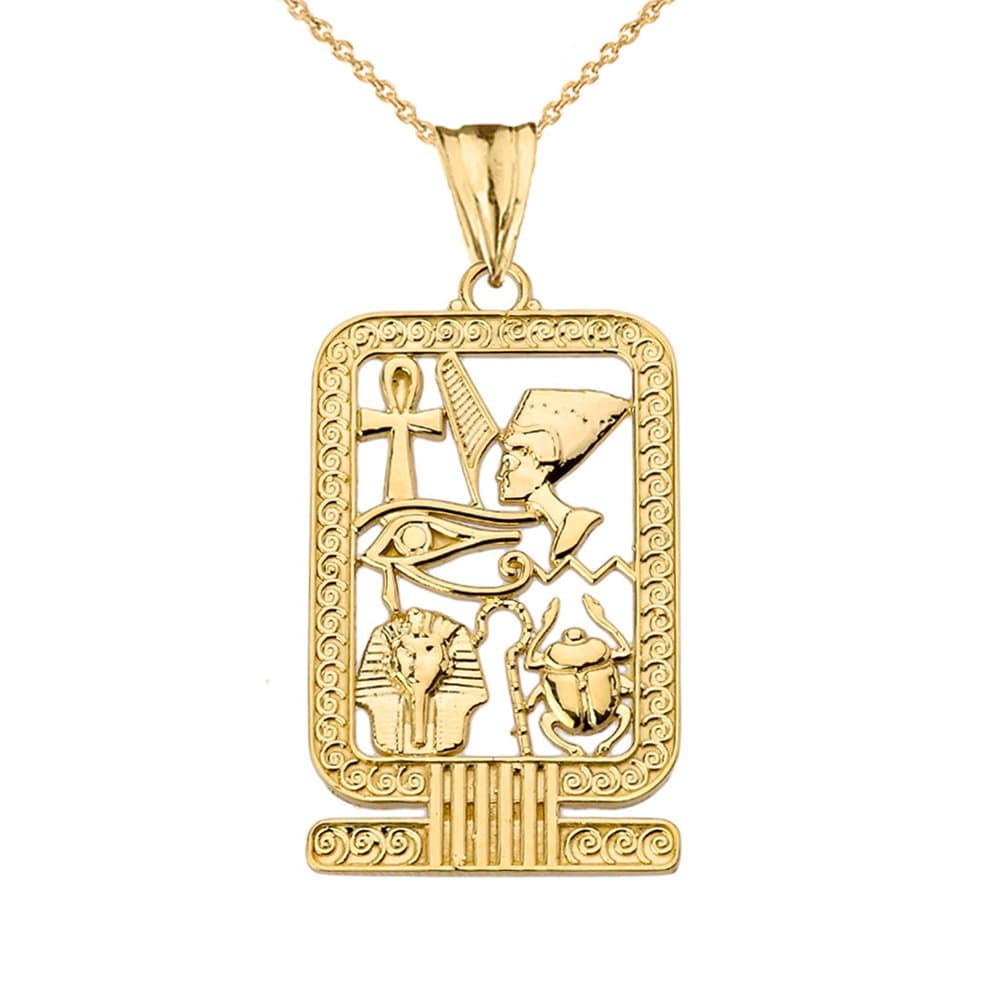 Exquisite 10k Yellow Gold Ancient Egyptian Cartouche Pendant Necklace