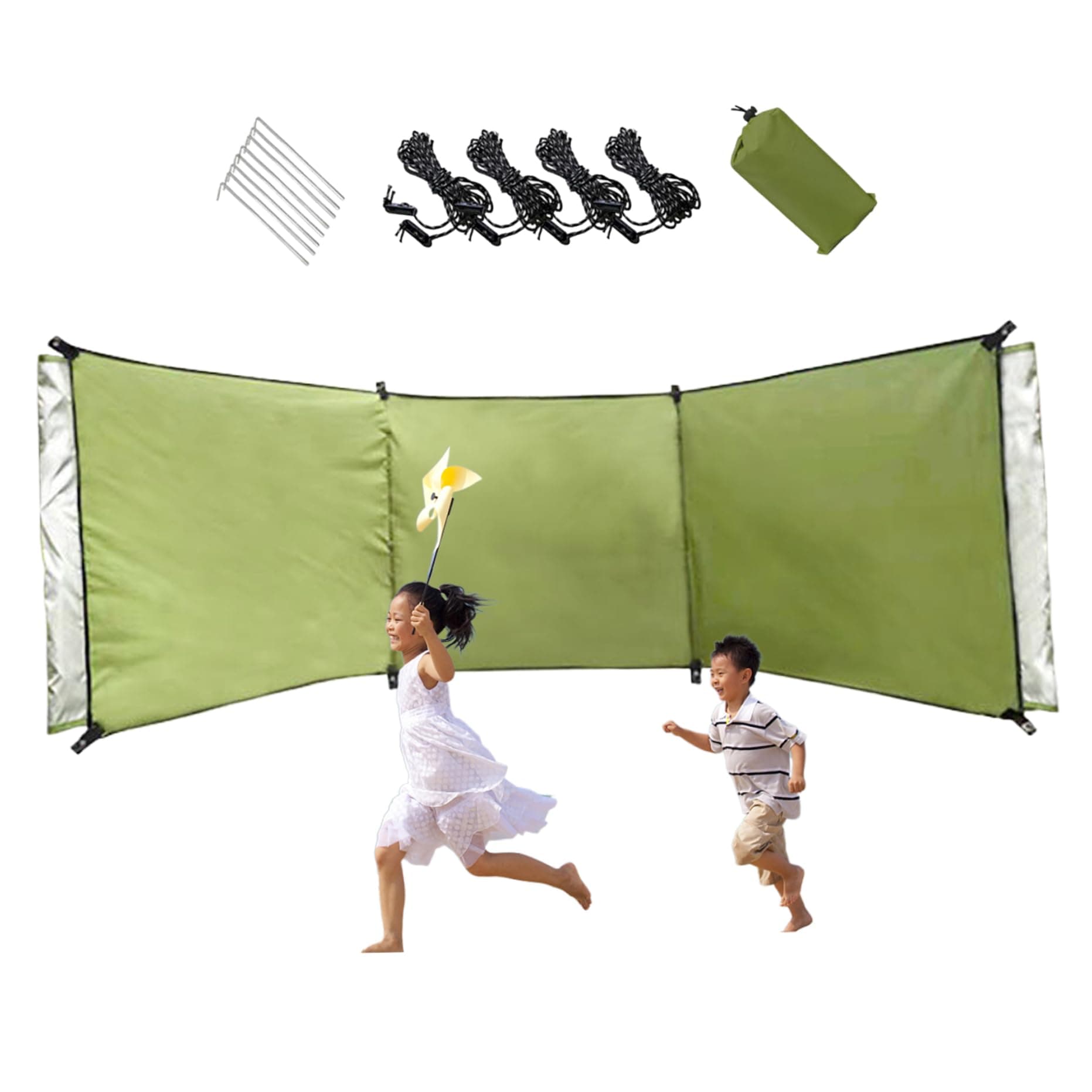 Wind Breaker Beach Garden Windbreak for Camping 98.43x27.56 in Caravan Sun Screen Shelter Tall Wind Break with Gound Pegs, Rope and Storage Bag No Poles Camping Supplies