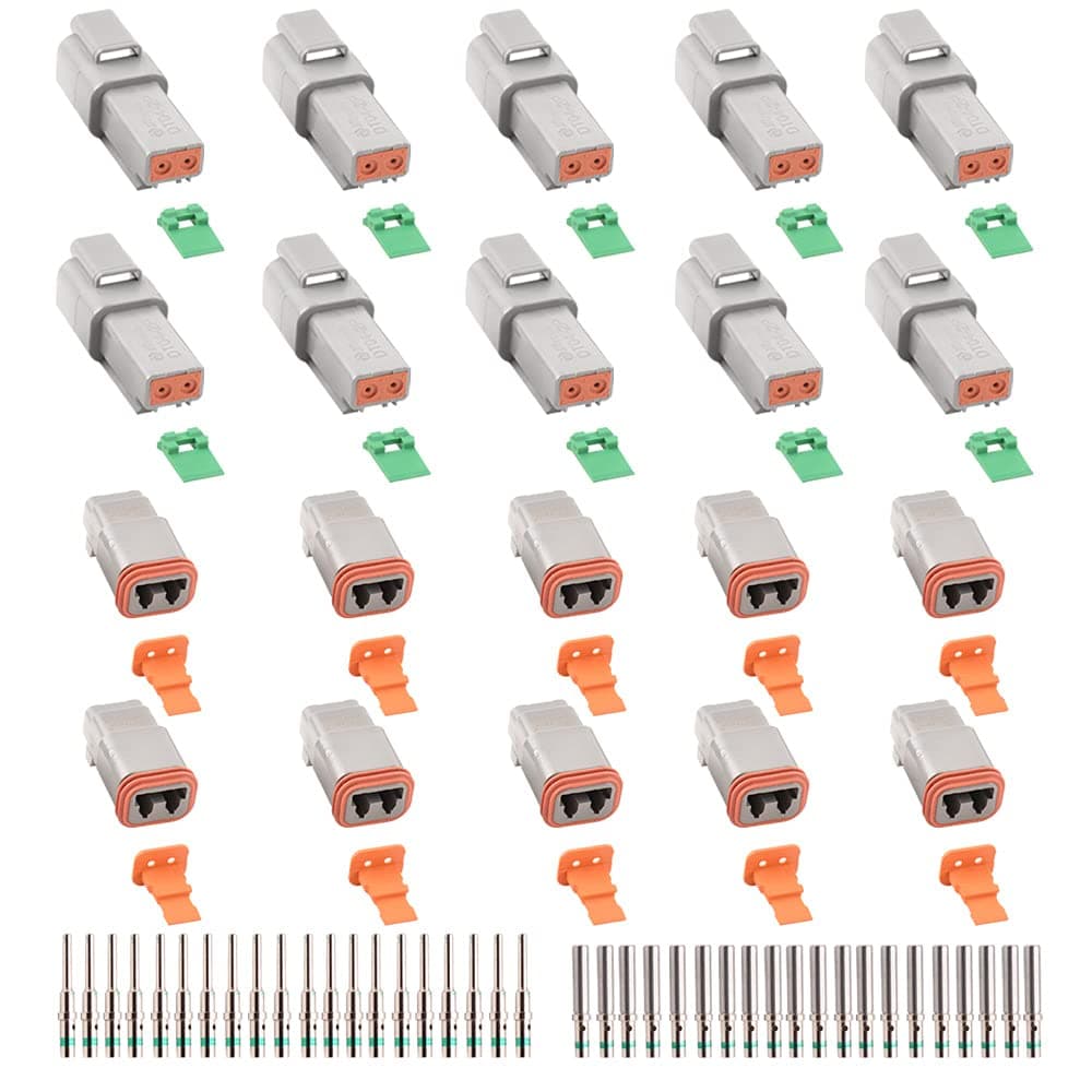 ST6246 Deutsch 2 Pin Connector 10 Sets, DT04-2P DT06-2S Gray Waterproof Electrical Wire Connector with Solid Contacts 14-20AWG