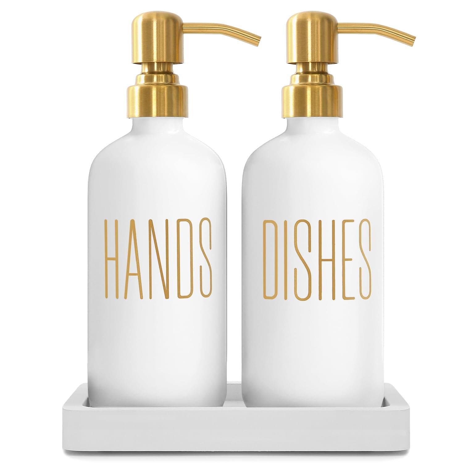 Prus Waso White Soap Dispenser Set, Contains Dish and Hand Soap Dispenser, Perfect for Kitchen Counter Decor. (White)