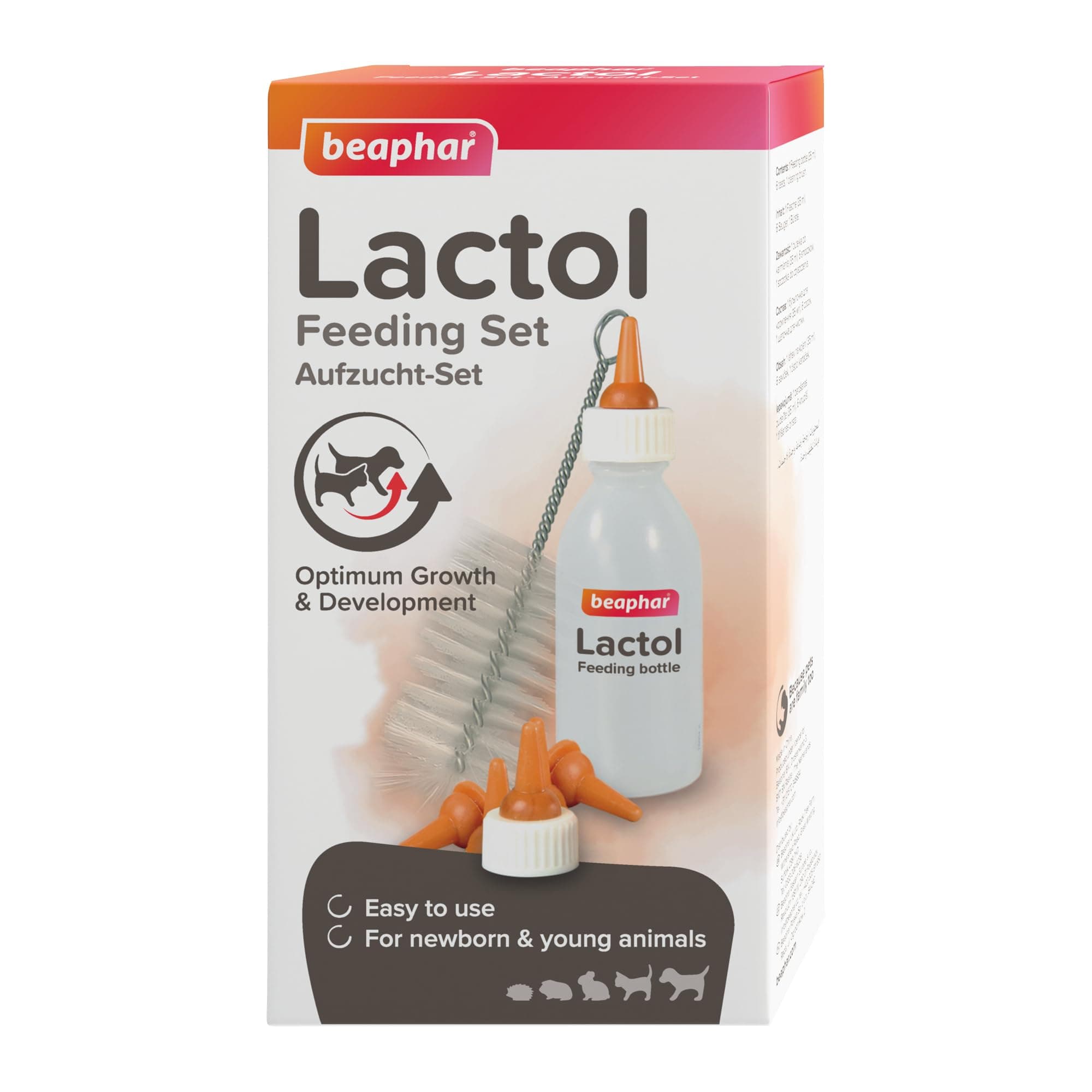 Beaphar - Lactol Feeding Set - For use with Animal Milk Replacer - Ideal For New-born & Weaning Kittens, Puppies & Small Animals - Pack Contains 1 Bottle, 6 Teats & 1 Cleaning Brush