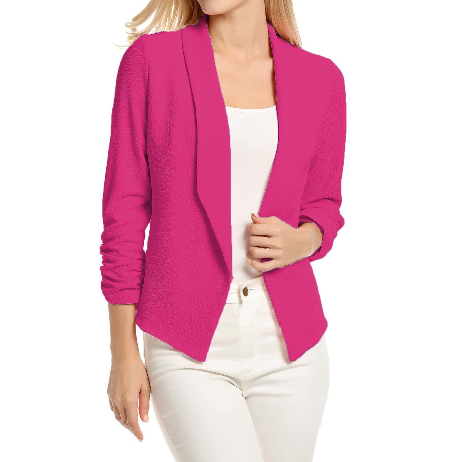 POGTMMWomen 3/4 Sleeve Blazer Open Front Cardigan Jacket Work Office Blazer
