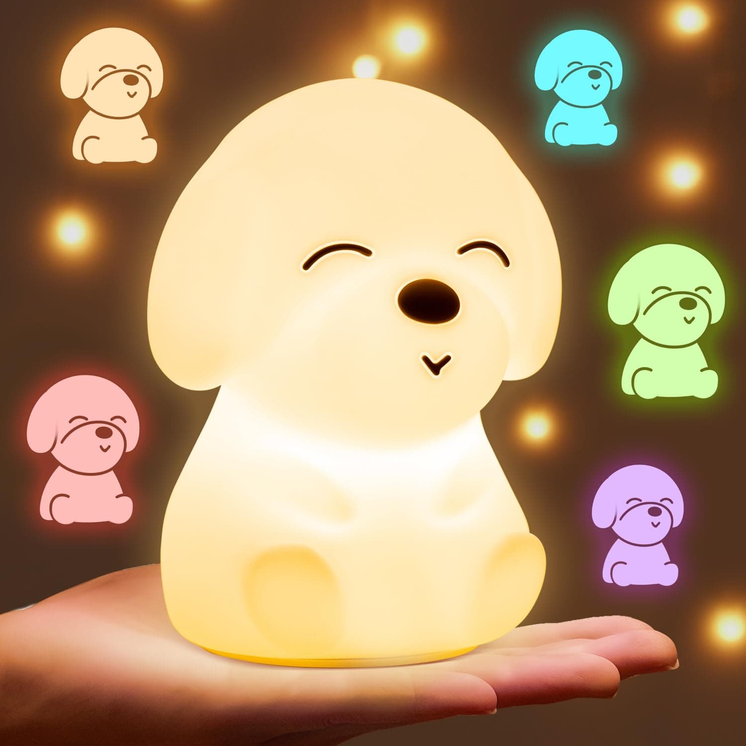 Night Light for Kids | 16 Colors & 2 Brightness & 30/60min Timer & Soft Silicone & 10h Use | Cute Night Light for Baby Nursery Kids Nightlight Dog Lamp, Kawaii Room Decor Puppy Gifts for Boys & Girls