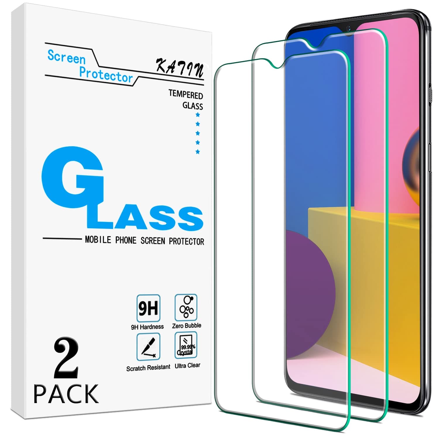 [2-Pack] KATIN Screen Protector For OnePlus 7T Tempered Glass Anti Scratch, Bubble Free, 9H Hardness, Easy to Install, Case Friendly
