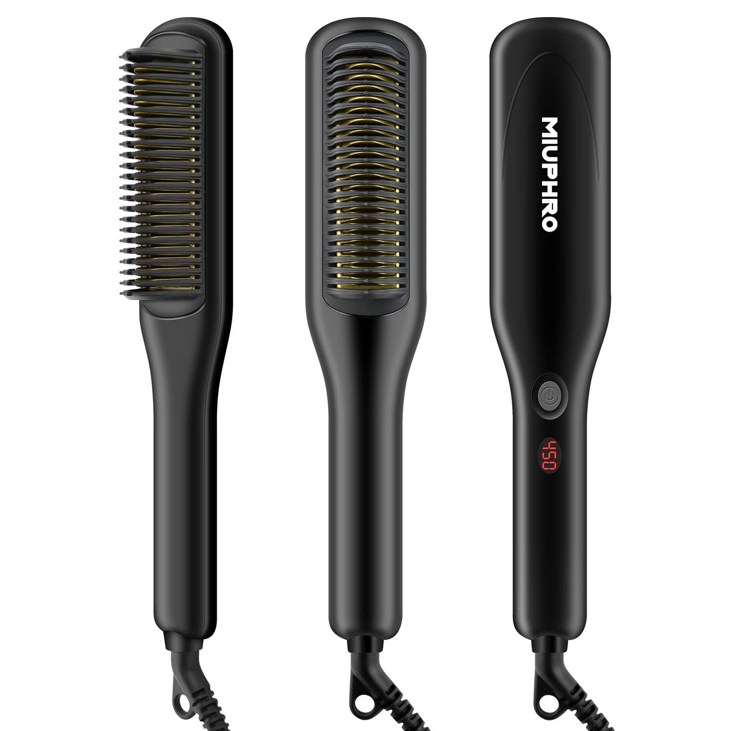 Beard Straightener for Man, Miuphro PTC Ceramic Heating Beard Straightener Brush, Multifunctional Beard/Hair Straightening Brush Comb with Adjustable Temperatures + Anti-Scald Feature For Home&Travel