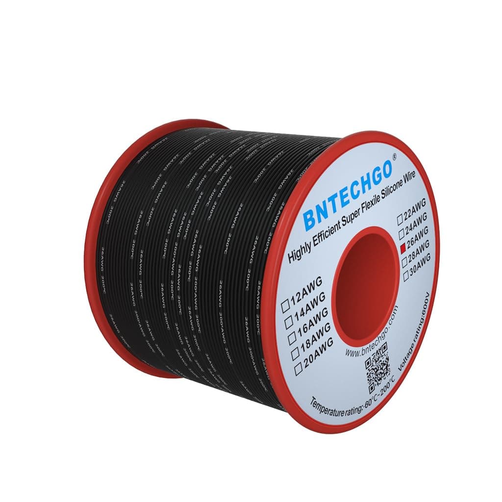 BNTECHGO 26 Gauge Silicone Wire Spool 250 ft Black Flexible 26 AWG Stranded Tinned Copper Wire