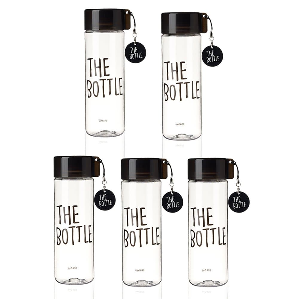 KOMAX The Bottle Transparent Bucket Pail Water Bottle BPA Free Non-Toxic 550ml - 18oz 3&5 pcs set (Black, 5 Pack)