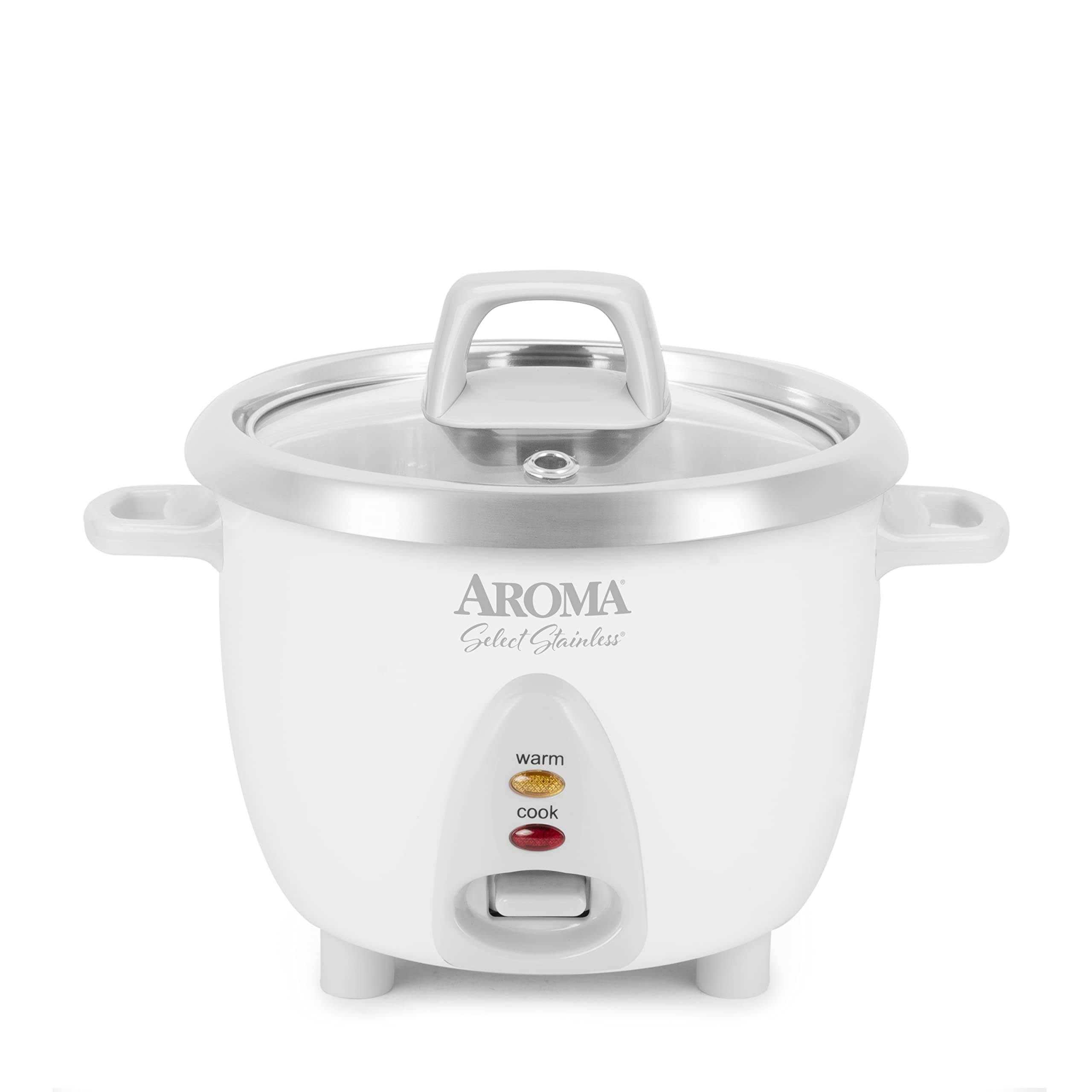 Select Stainless® Rice Cooker, 3-Cup (Uncooked) / 6-Cup (Cooked), Stainless Steel Inner Pot, Small Rice Cooker, Auto Keep Warm, 1.2 Qt, White, ARC-753SG