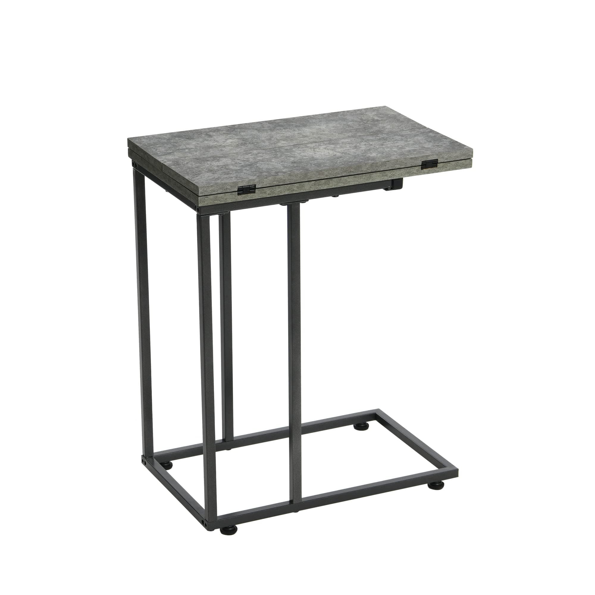 Household Essentials Jamestown Extendable C-Shaped for Accessiblity Side End Table Rustic Slate Concrete and Black Metal