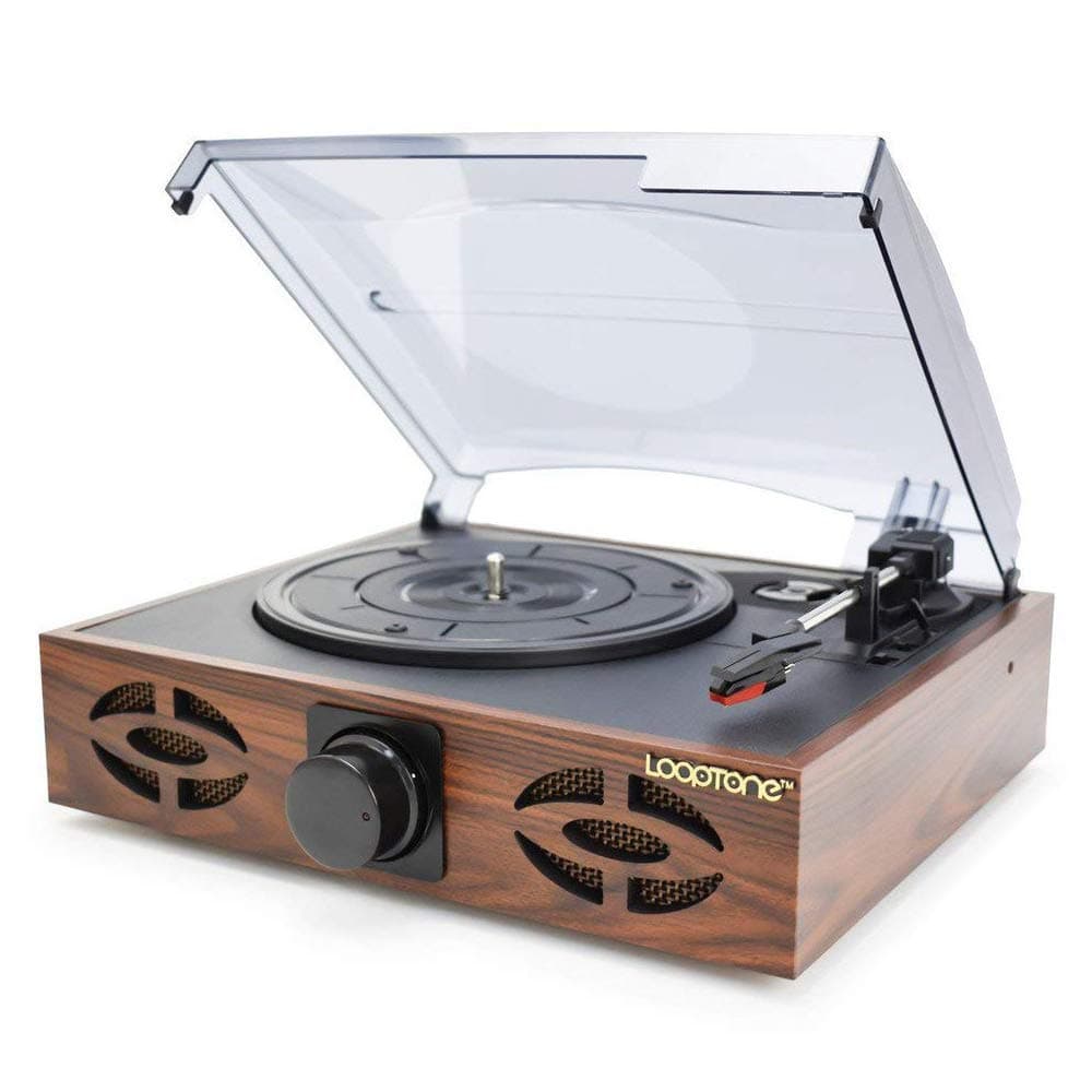 Looptone 3 Speed Turntable Wooden Record Player with Stereo Speakers,Supports Vinyl To Mp3 Recording,Rca Audio line out,Oak