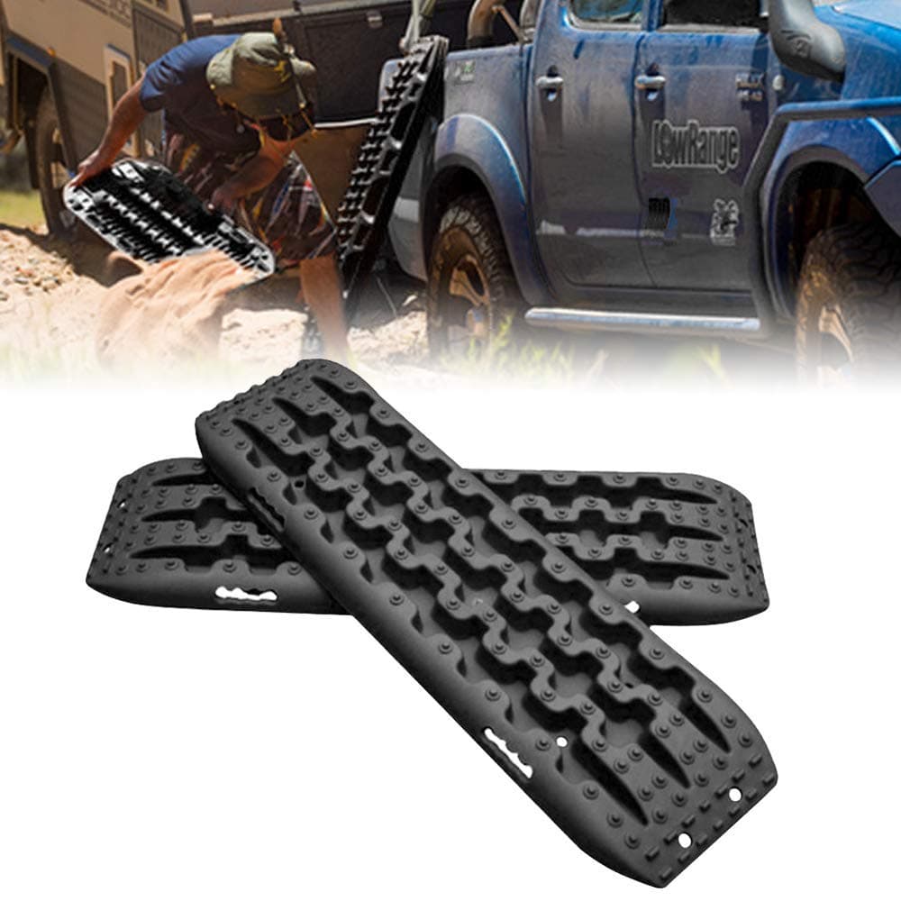 Recovery Track, Rocovery Traction Mats for Off-Road Mud, Sand, Snow Vehicle Extraction (Set of 2), Black