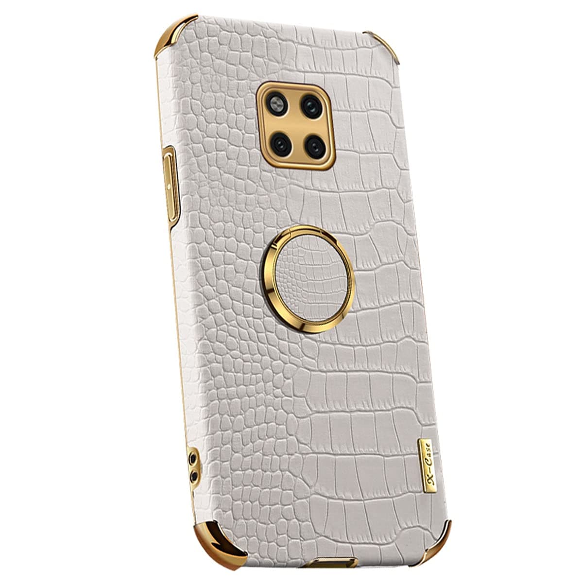 Grandcaser Case for Mate 20 Pro Ultra-thin Soft TPU Crocodile Leather Shockproof Bumper With Ring Bracket Protective Cover for Huawei Mate 20 Pro 6.39" -White