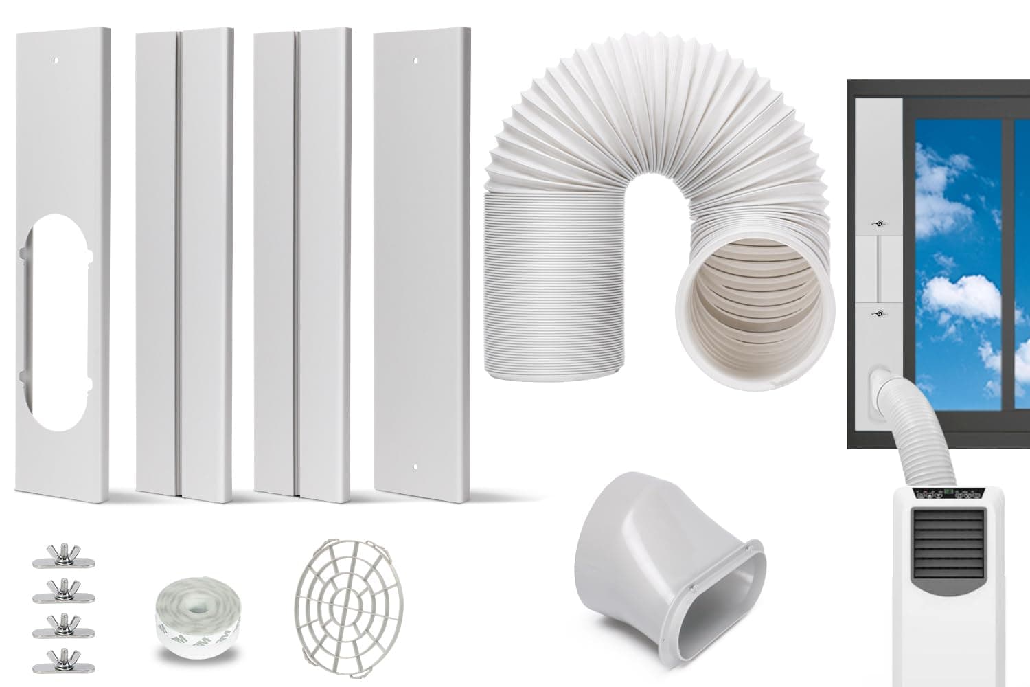 Portable AC Window Kit with Exhaust Hose, Air Conditioners Kits Parts Adjustable Window Seals for Sliding Window, Vertical Sliding AC Vent Kit with 5.9” Round Coupler