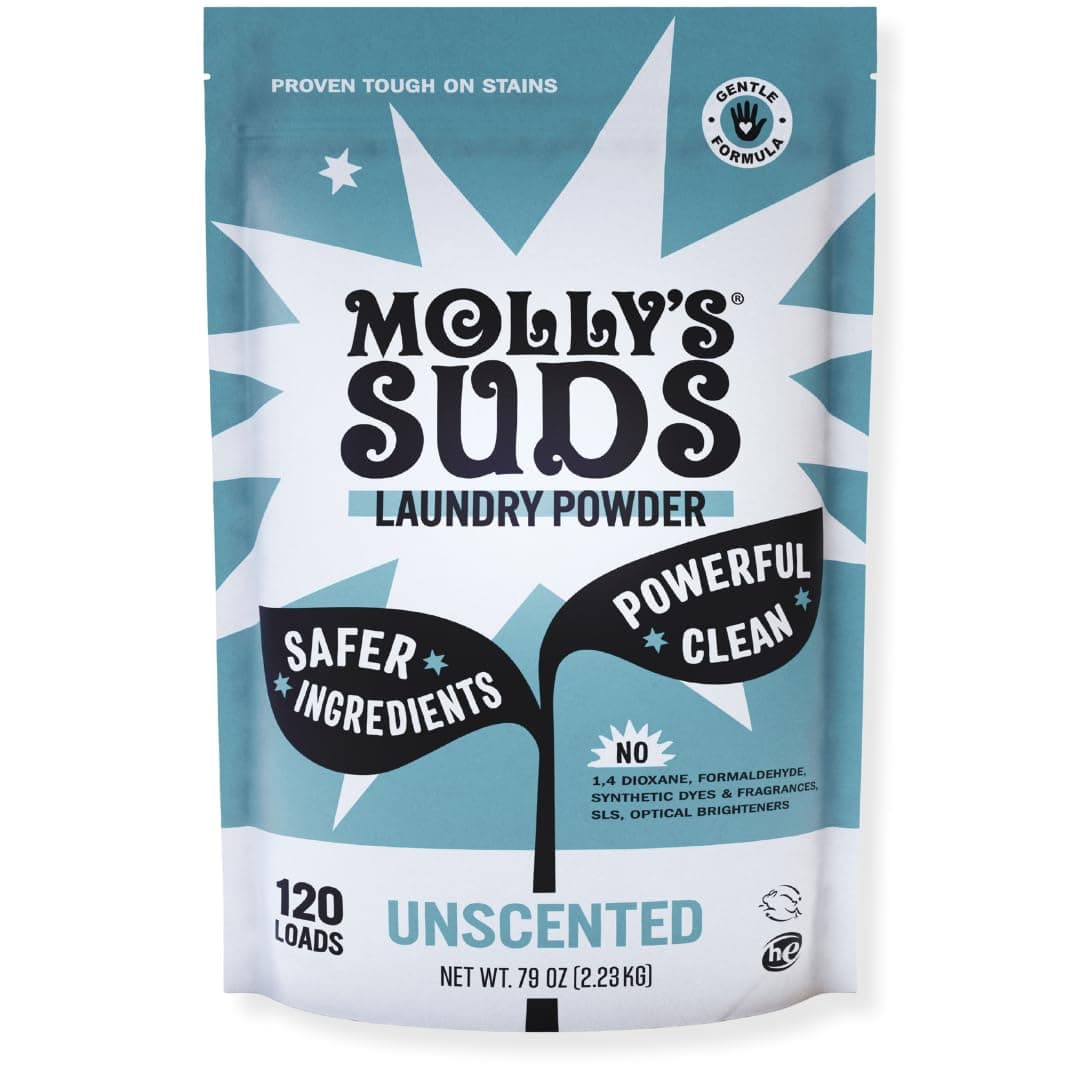 Molly's Suds Laundry Detergent Pods | Natural Detergent for Sensitive Skin | Ultra Concentrated and Stain Fighting | Unscented - 120 Count (Value Pack)