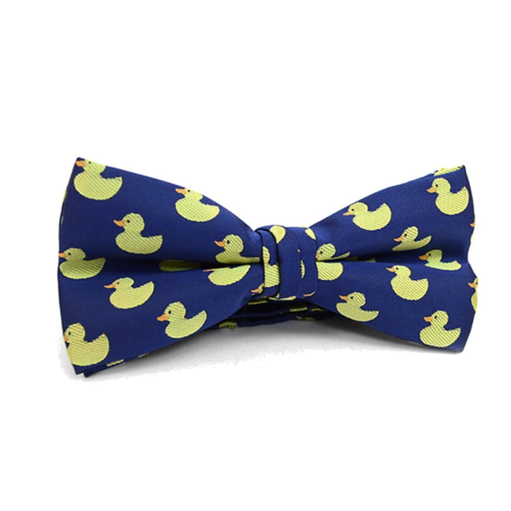 Men's Navy Blue & Yellow Rubber Ducky Duck Pre-tied Banded Bow Tie Neckwear