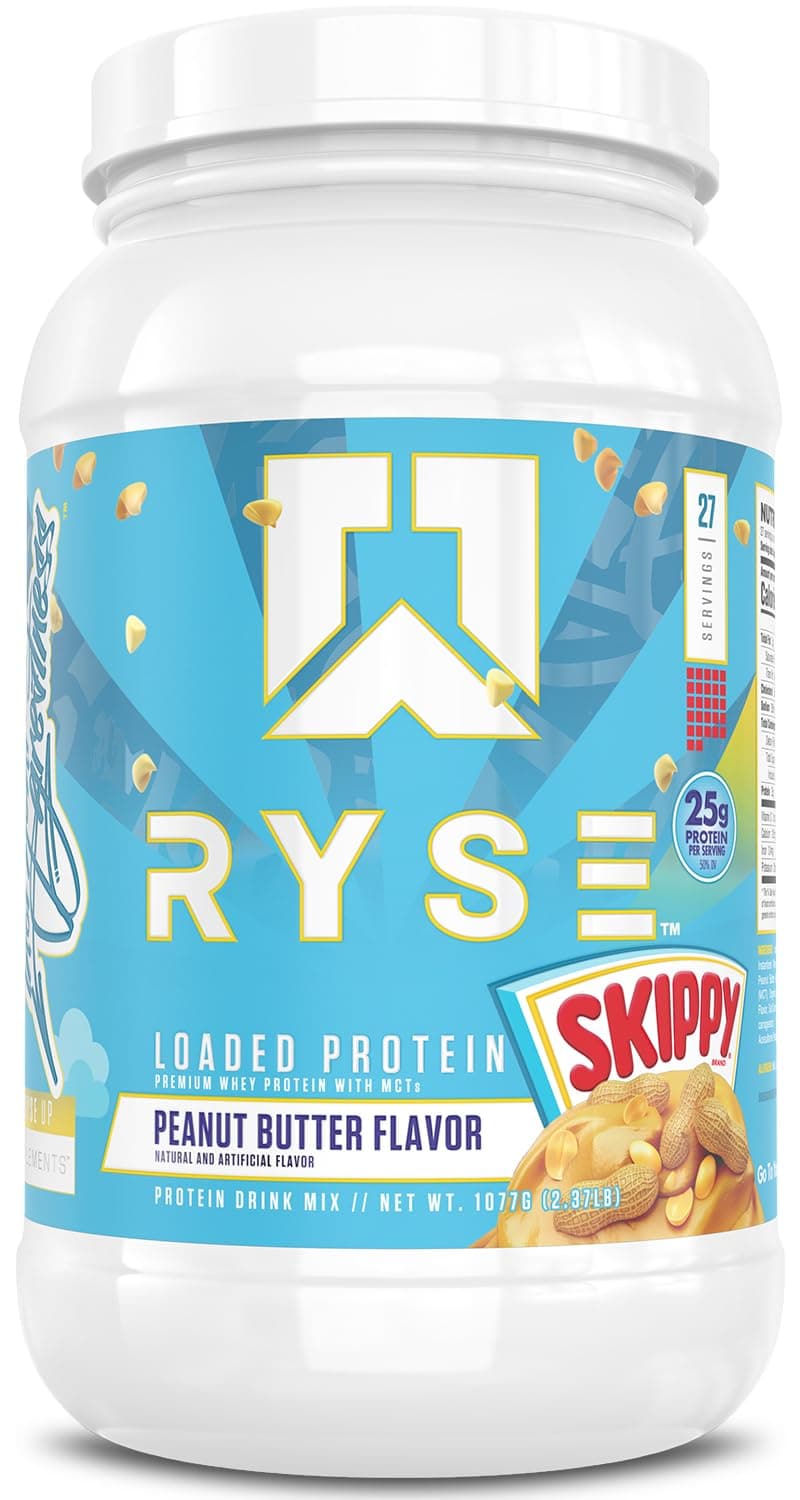 RYSE Loaded Protein Powder - Skippy Peanut Butter - 25g Whey Protein Isolate & Concentrate with Prebiotic Fiber & MCTs - Low Carb, Low Sugar, Digestive-Friendly - 27 Servings / 2 lb Tub