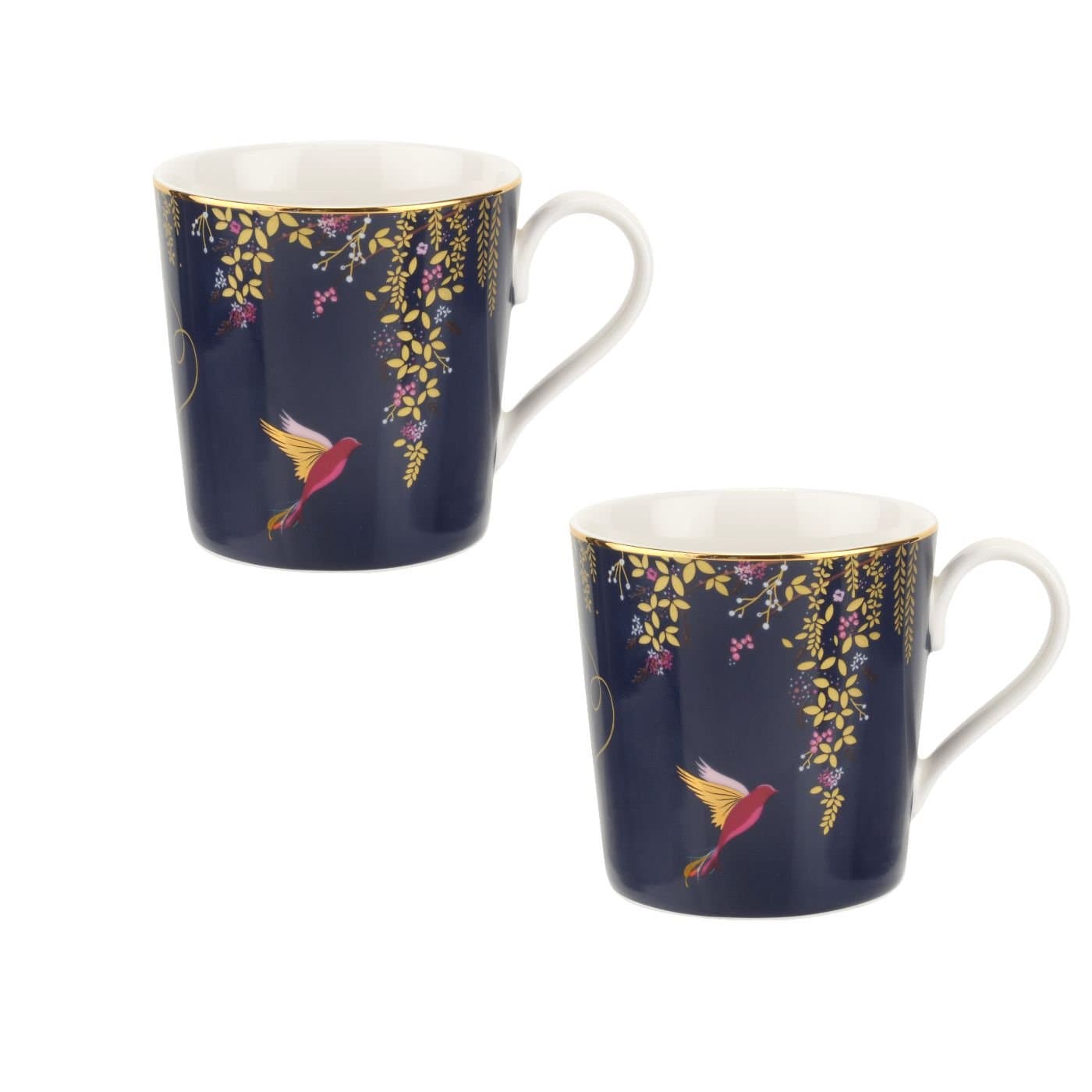 Sara Miller Chelsea Collection Mugs, Set of 2, Navy, Fine China, 340ml