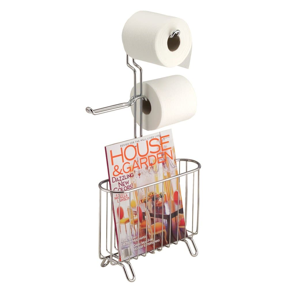 InterDesign Classico Free-Standing 3 Roll Toilet Paper Holder and Magazine Rack –Bathroom Organizer - Chrome