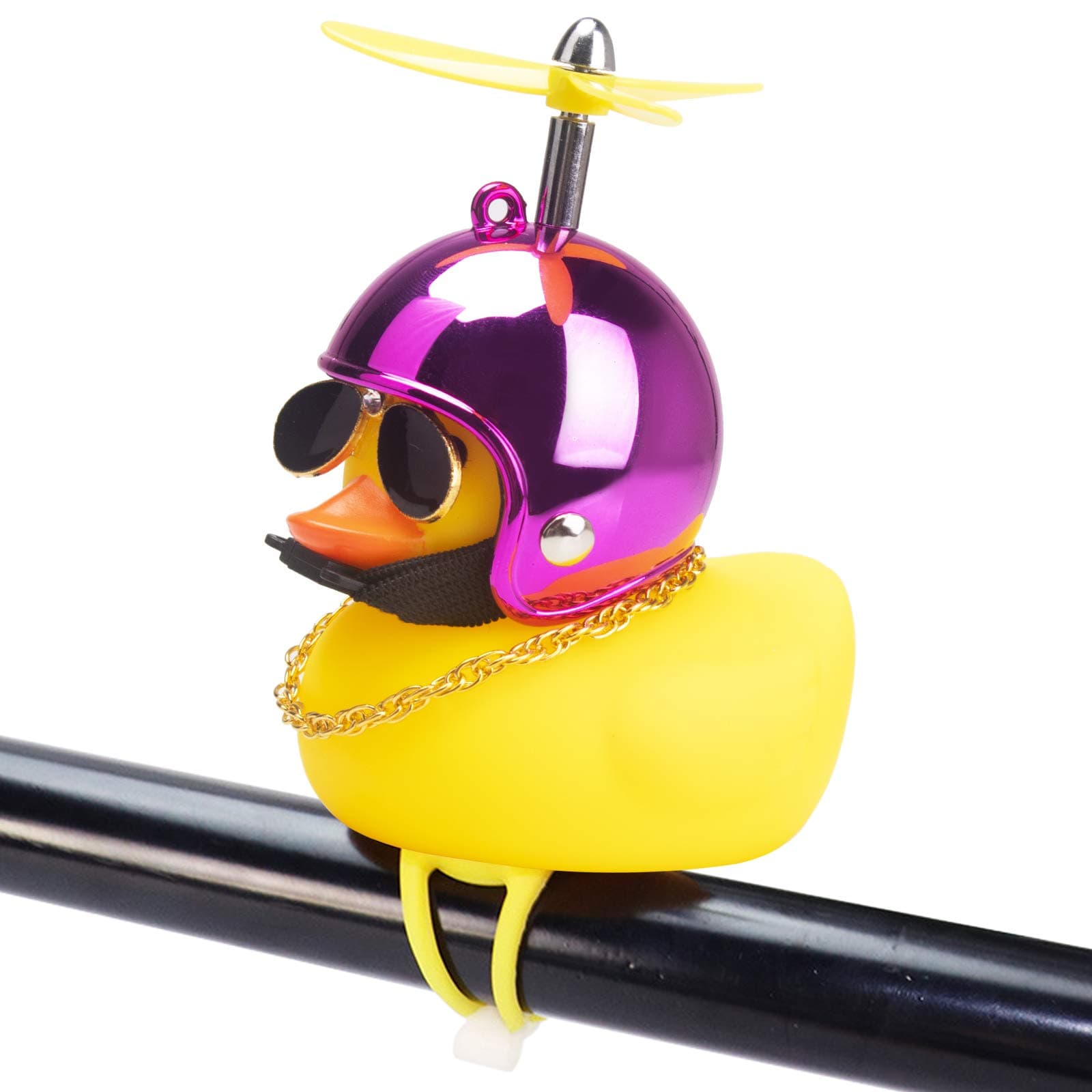wonuu Rubber Duck Toy Car Ornaments Yellow Duck Car Dashboard Decorations Squeeze Duck Bicycle Horns with Propeller Helmet