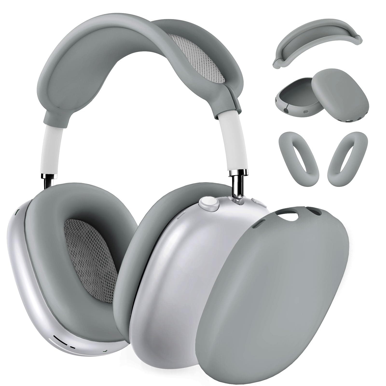 Silicone Case Cover for AirPods Max Headphones, Ear Pad Case Cover/Ear Cups Cover/Headband Cover for AirPods Max (USB-C/Lightning)(2024/2020),Accessories Silicone Protector for Apple AirPod Max, Gray