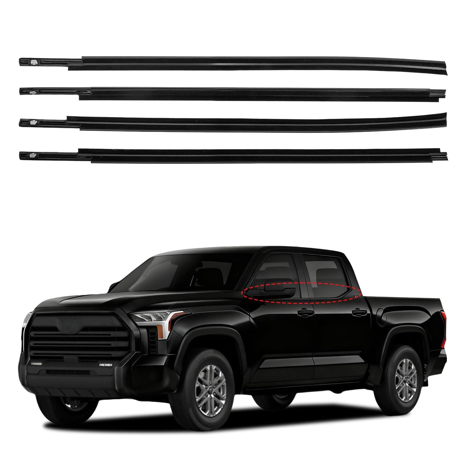 RANSOTO Window Weatherstrip Moulding Trim Compatible with 2007-2019 Toyota Tundra Crewmax Seal Belt Replaces 68210-0C020 68160-0C020 4Pcs