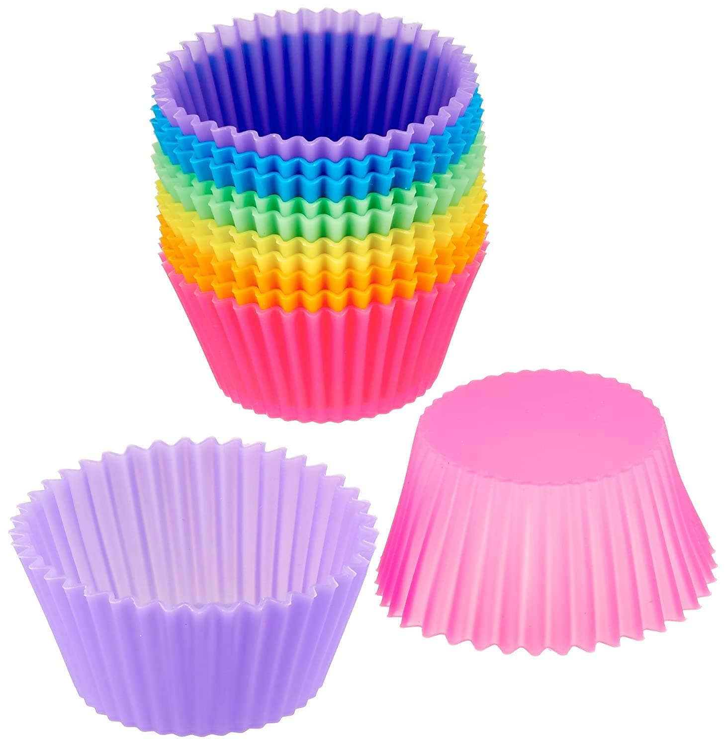 NIDY® 12Pcs Silicone Baking Cups Reusable Cupcake Liners Nonstick Cake Molds Cupcake Holder Muffin Cups Rainbow Colors Cupcake Pan Muffin Cup