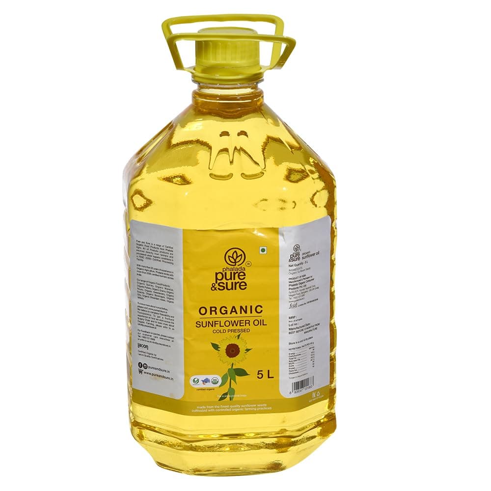 Pure & Sure Organic Sunflower Oil | Sunflower Oil for Cooking | High in Antioxidants, Delicious & Healthy Sunflower Cooking Oil (5 Litre)