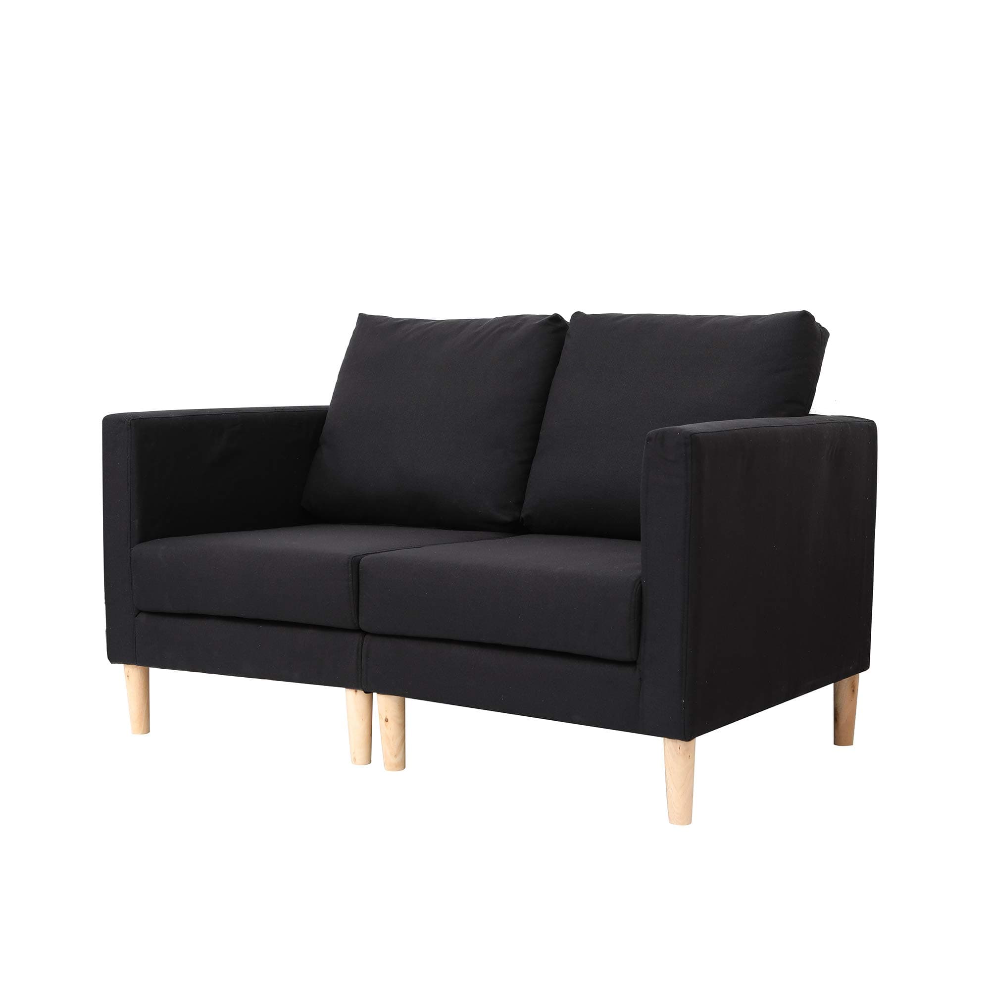 Splittable Fabric Loveseat Sofa, Double Sofa with Wooden Legs and Smooth Stitching