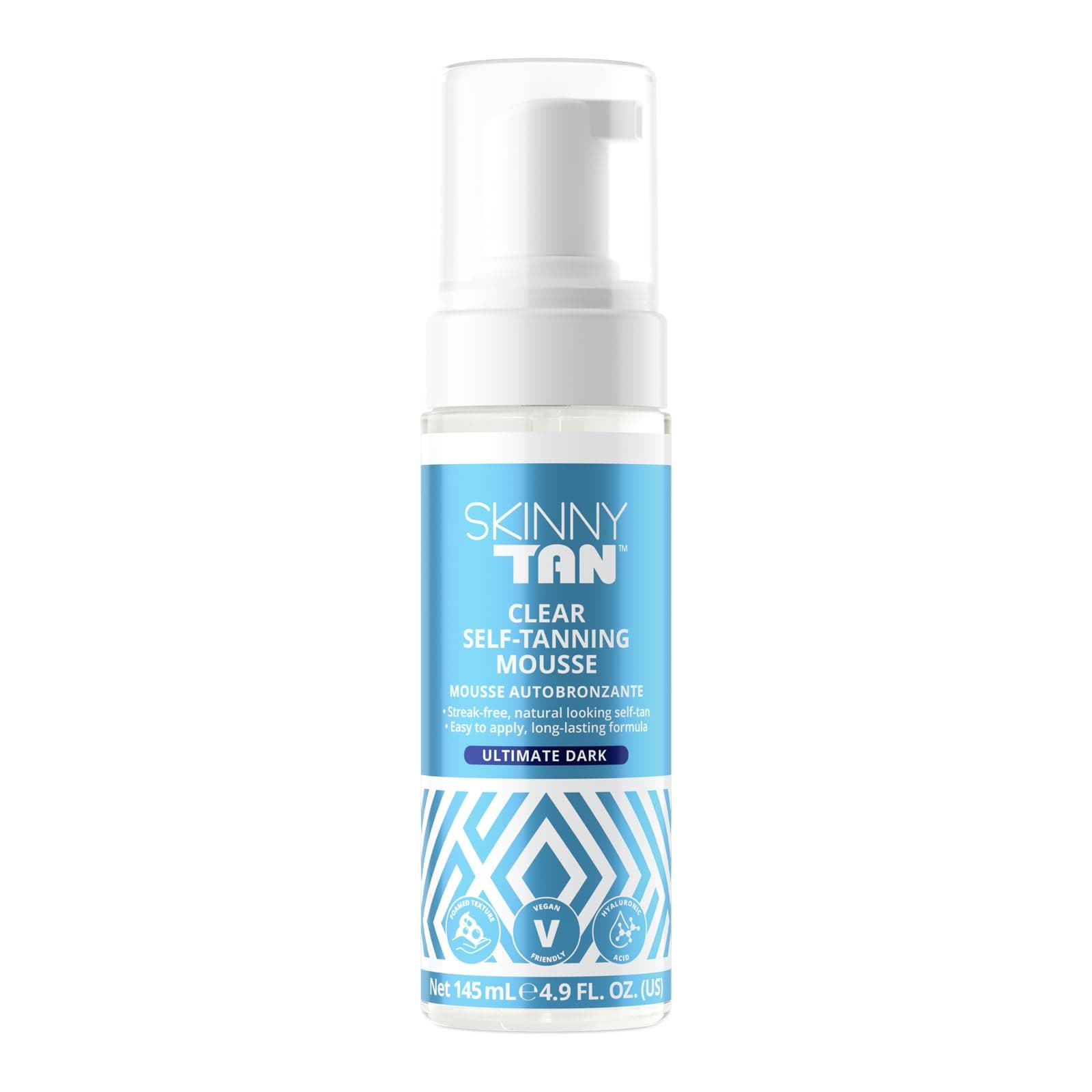 Skinny Tan Clear Self-Tanning Mousse - Self Tanner with Hyaluronic Acid and Aloe Vera - Fast Drying Provides Gorgeous Glow - Ultimate Dark - 4.9 oz