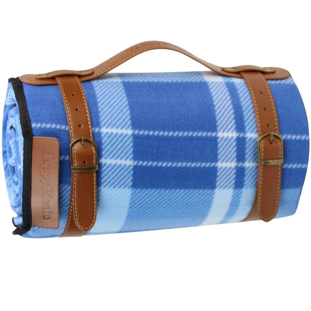 Extra Large Picnic Blanket, 79" x 59" Soft Fleece Rug with PU Carrier and Waterproof Backing, Light Weight and Portable Lawn Blanket for Beach or Camping Gift for Fahers Day