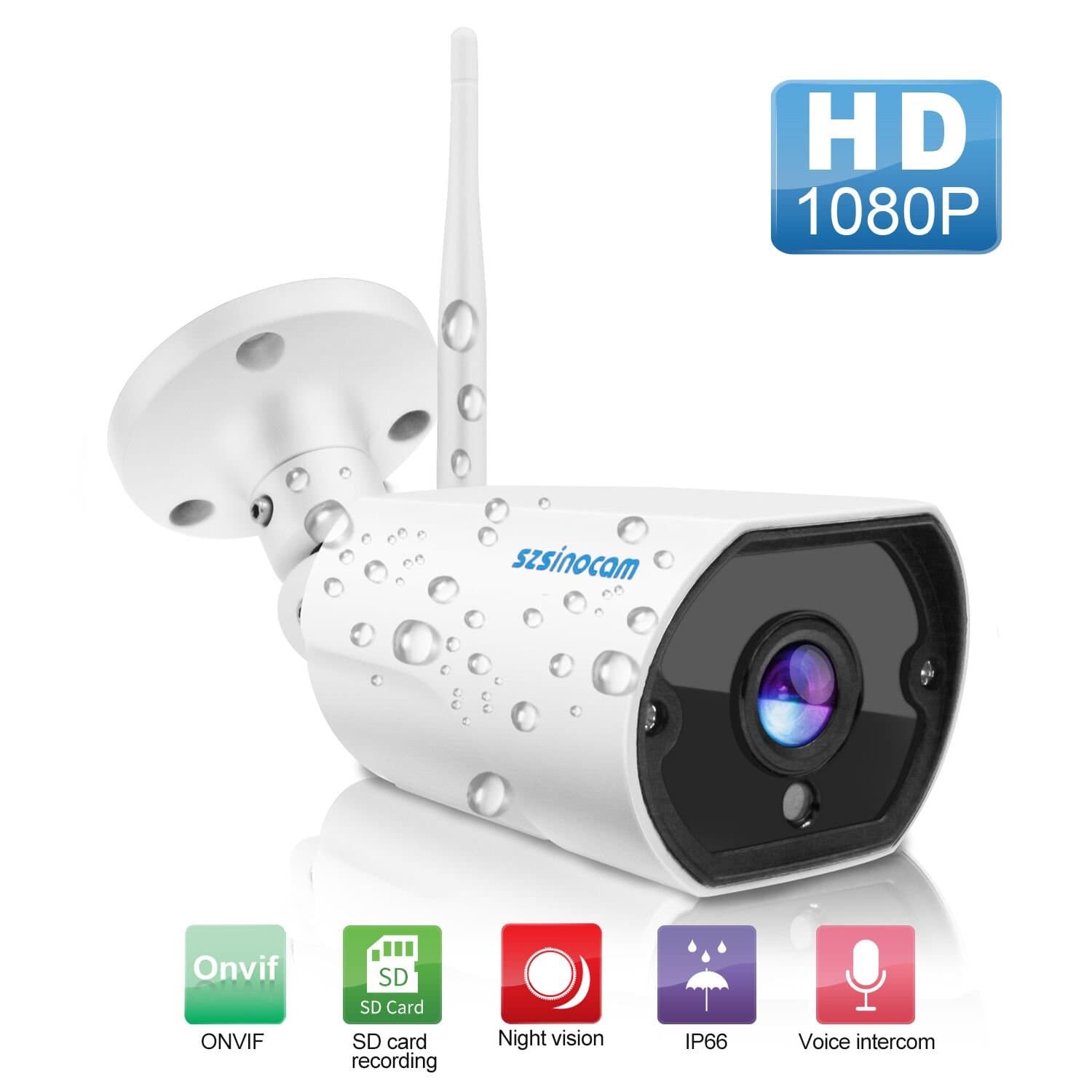 IP Camera,SZSINOCAM 1080P HD Wireless Security Camera Outdoor,Waterproof Surveillance CCTV camera Night Vision With Two-Way Audio,Motion Detect,Email Alert,Automatically Recording For Indoor Outdoor