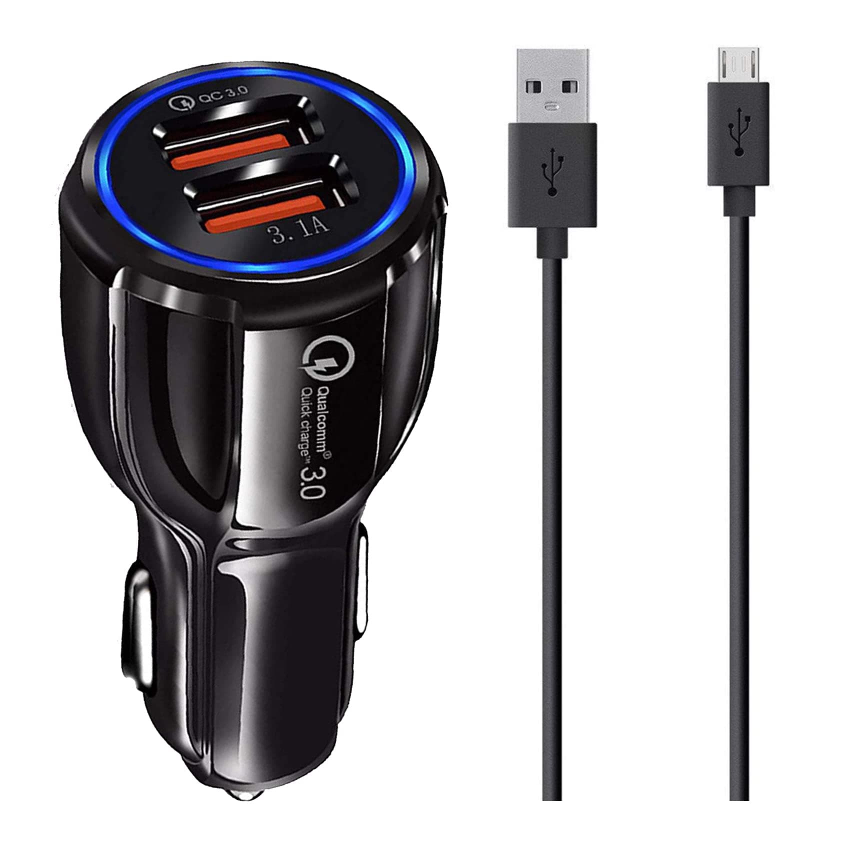 Dualport Car Charger For HTC DROID Incredible 2 Original QC Car Charger Adapter B Type 3.0A Dual USB Port Charger Car charger adapter socket High Speed Designed for Qualcomm Certified Quick Rapid Fast Turbo Charge QC 3.0 Smart Car Charger With 1m Micro USB Charging & Sync Cable (3.1 Ampere, 1E, AC Black)