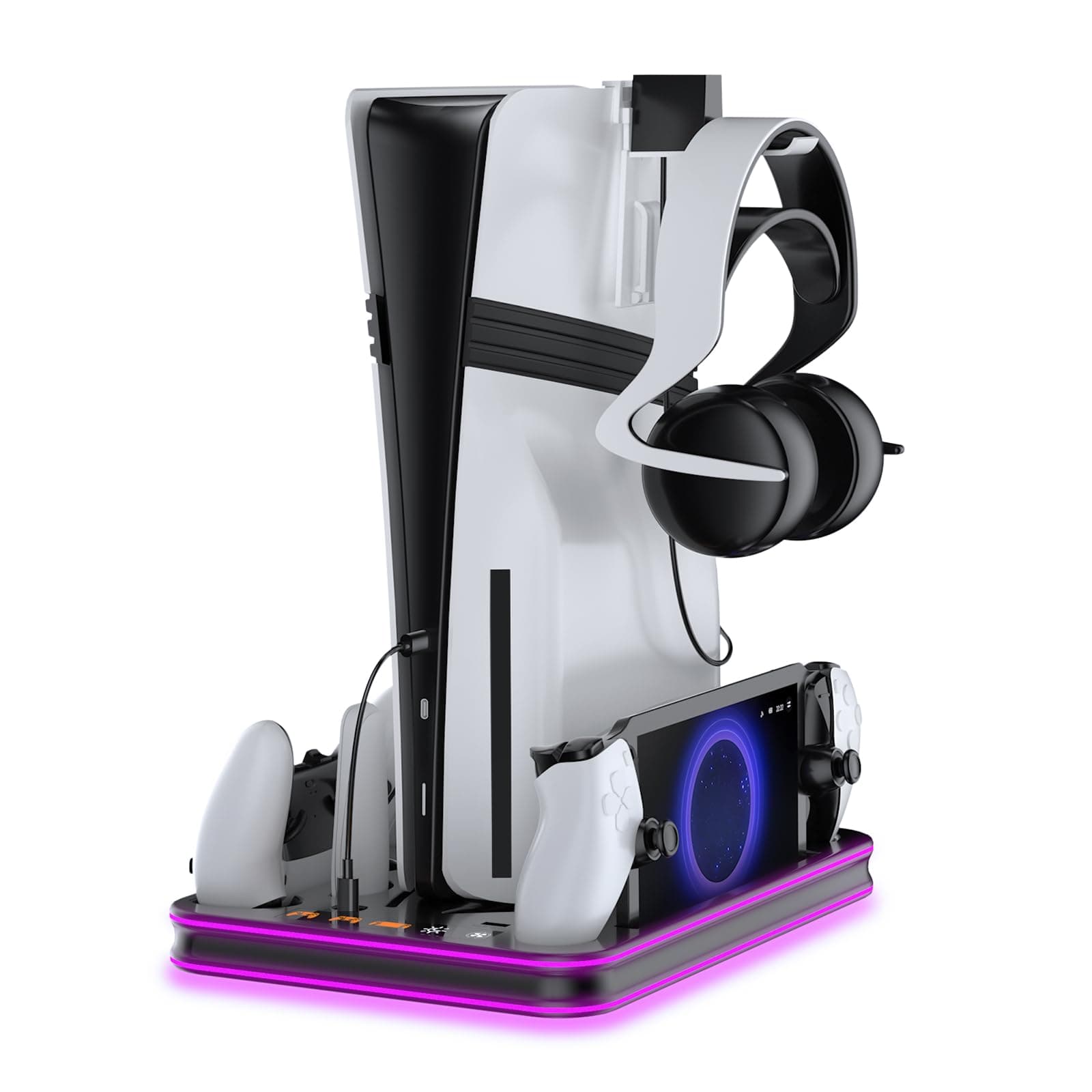 PS5 Pro/Slim/P5 Stand and Cooling Station with RGB Lighting Controller Charging Station for Playstation 5 Console, PS Portal Charging Dock, PS5 Pro Accessories with 3 Level Cooling Fan