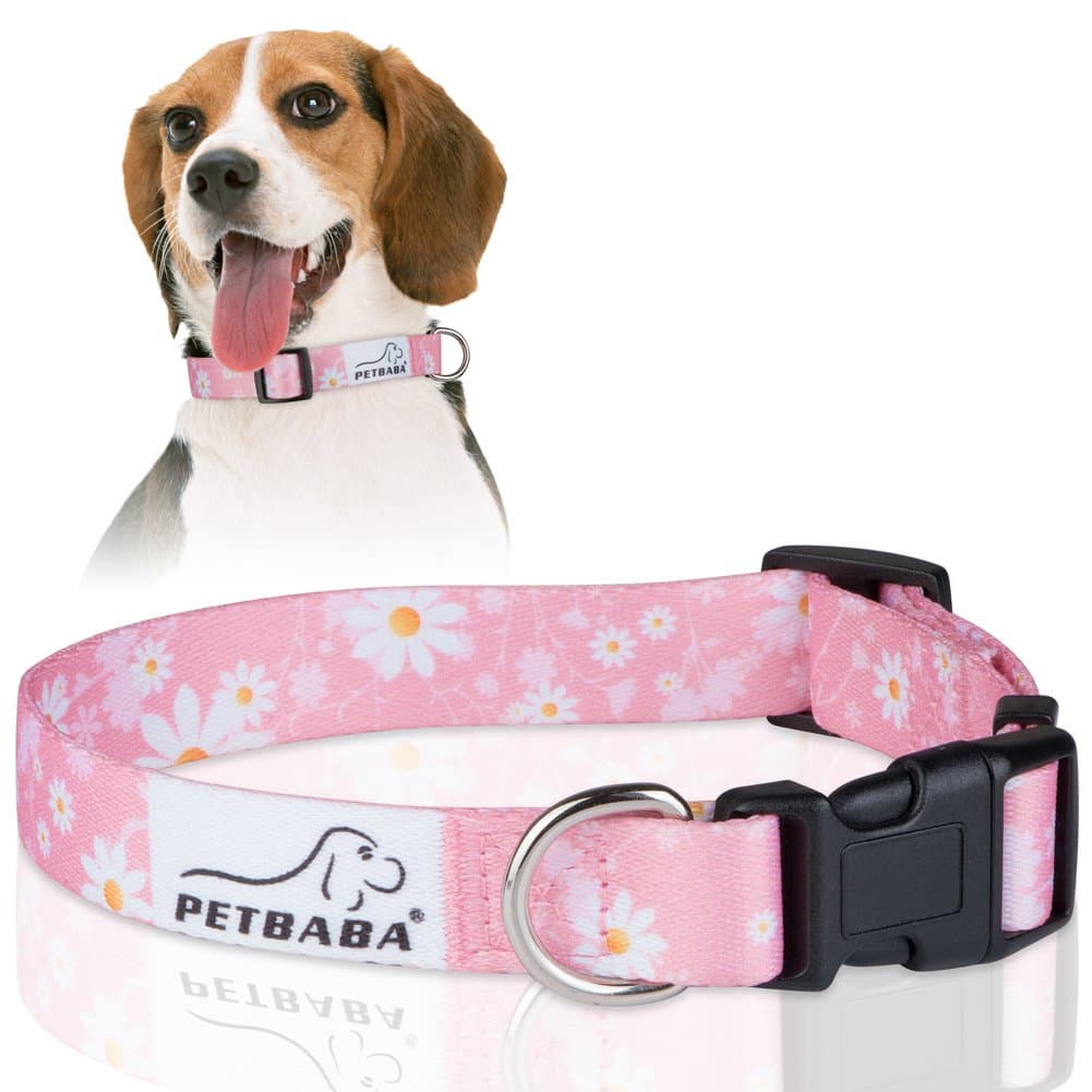 PETBABA Daisy Dog Collar, Adjustable Soft Collar with Floral Pattern Flower Print, Quick Release Clip Easy On and Off, Suitable Small to Medium Cat Pet